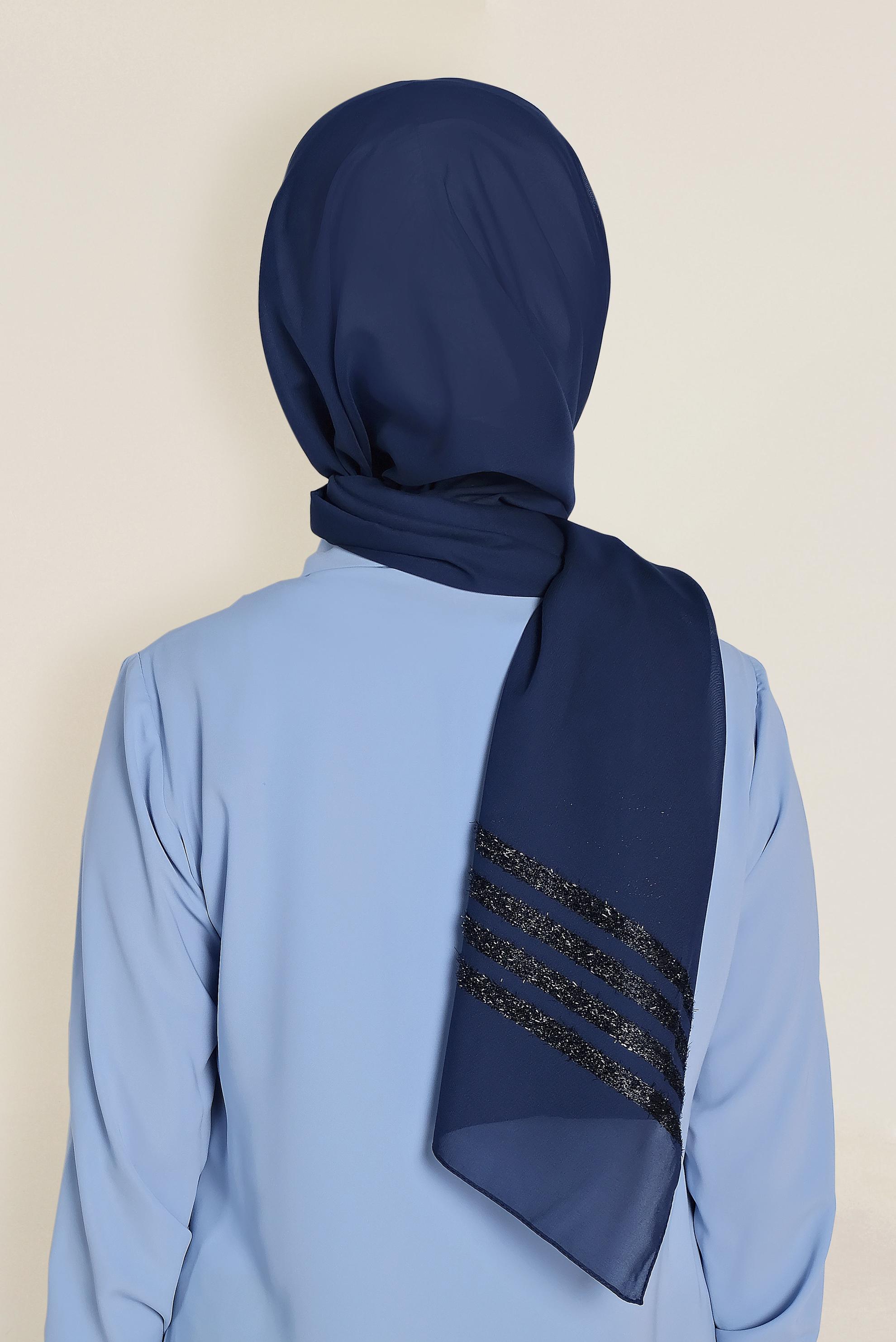 Tesettür giyim LACİVERT 9955 ALVİNA SİM ŞERİT ŞAL