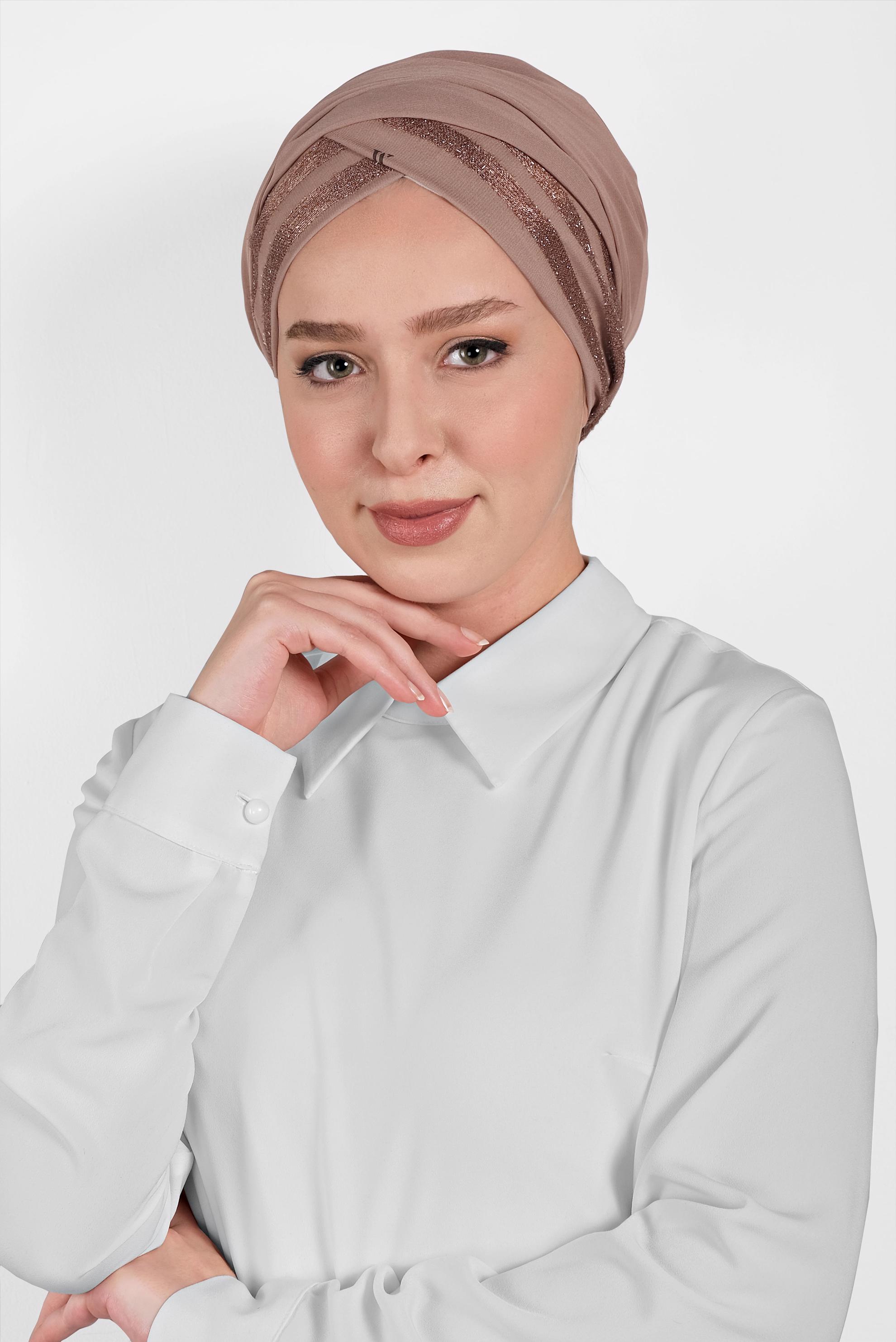 Tesettür giyim VİZON 9955 ALVİNA SİM ŞERİT ŞAL