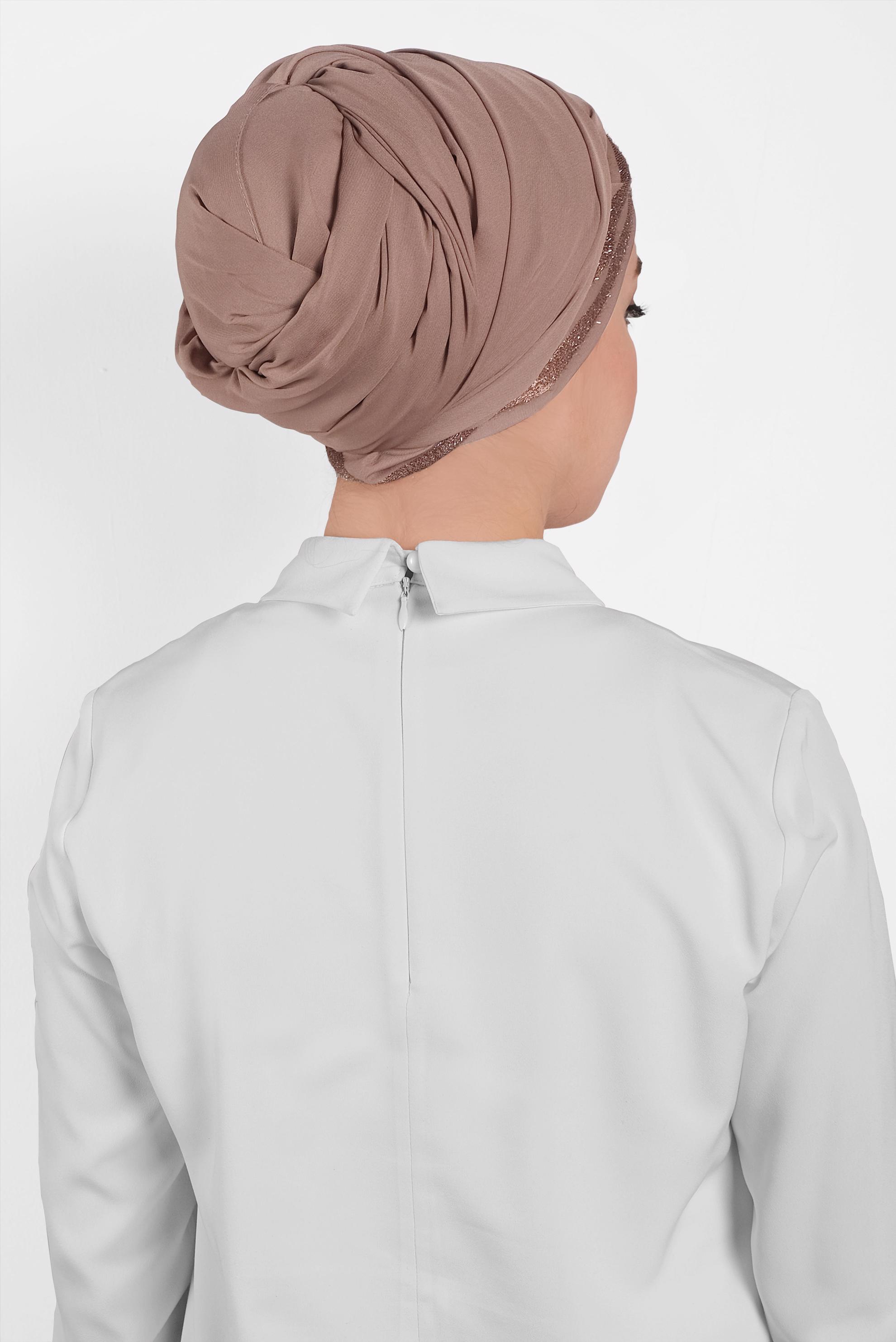 Tesettür giyim VİZON 9955 ALVİNA SİM ŞERİT ŞAL