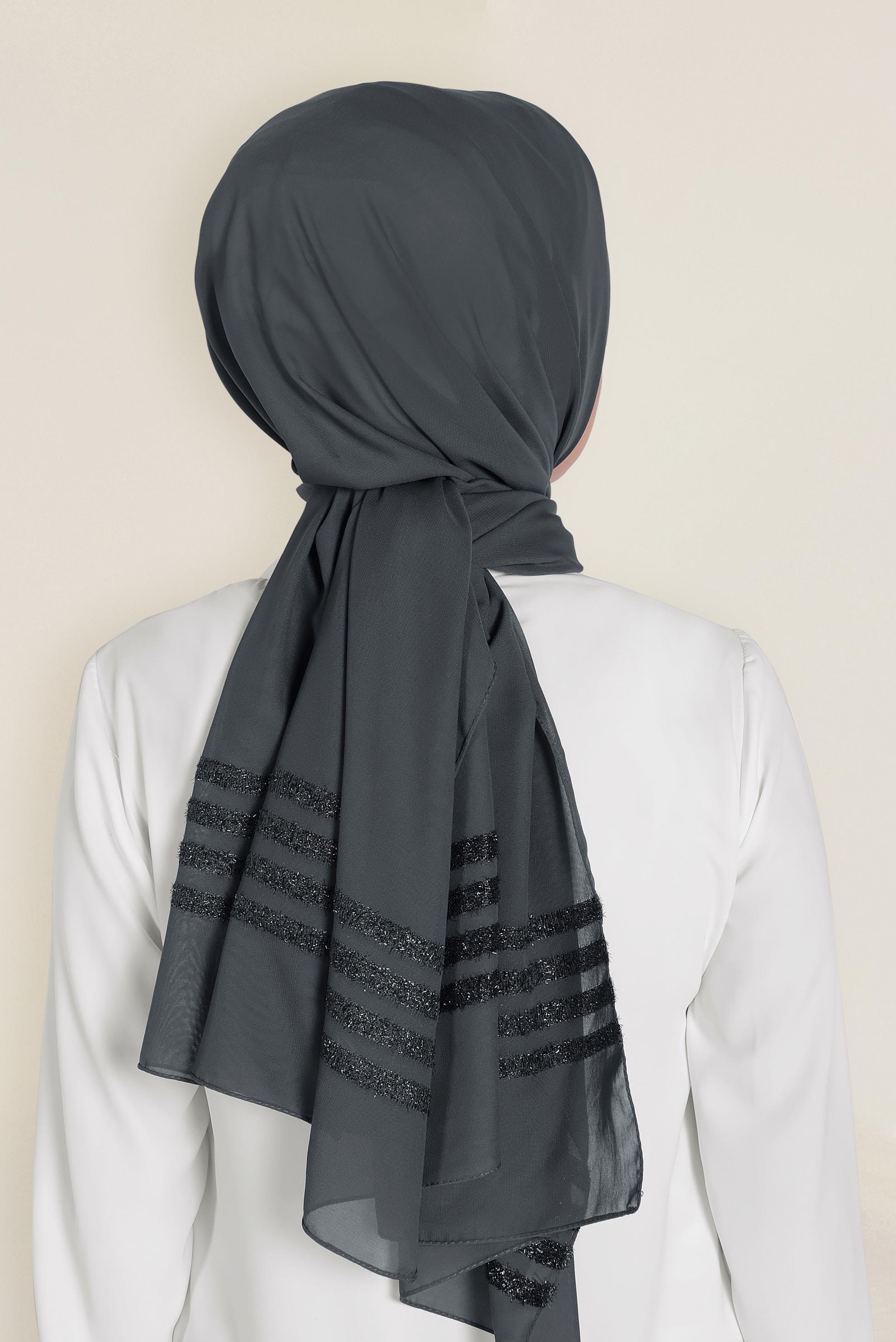 Tesettür giyim GRİ 9955 ALVİNA SİM ŞERİT ŞAL