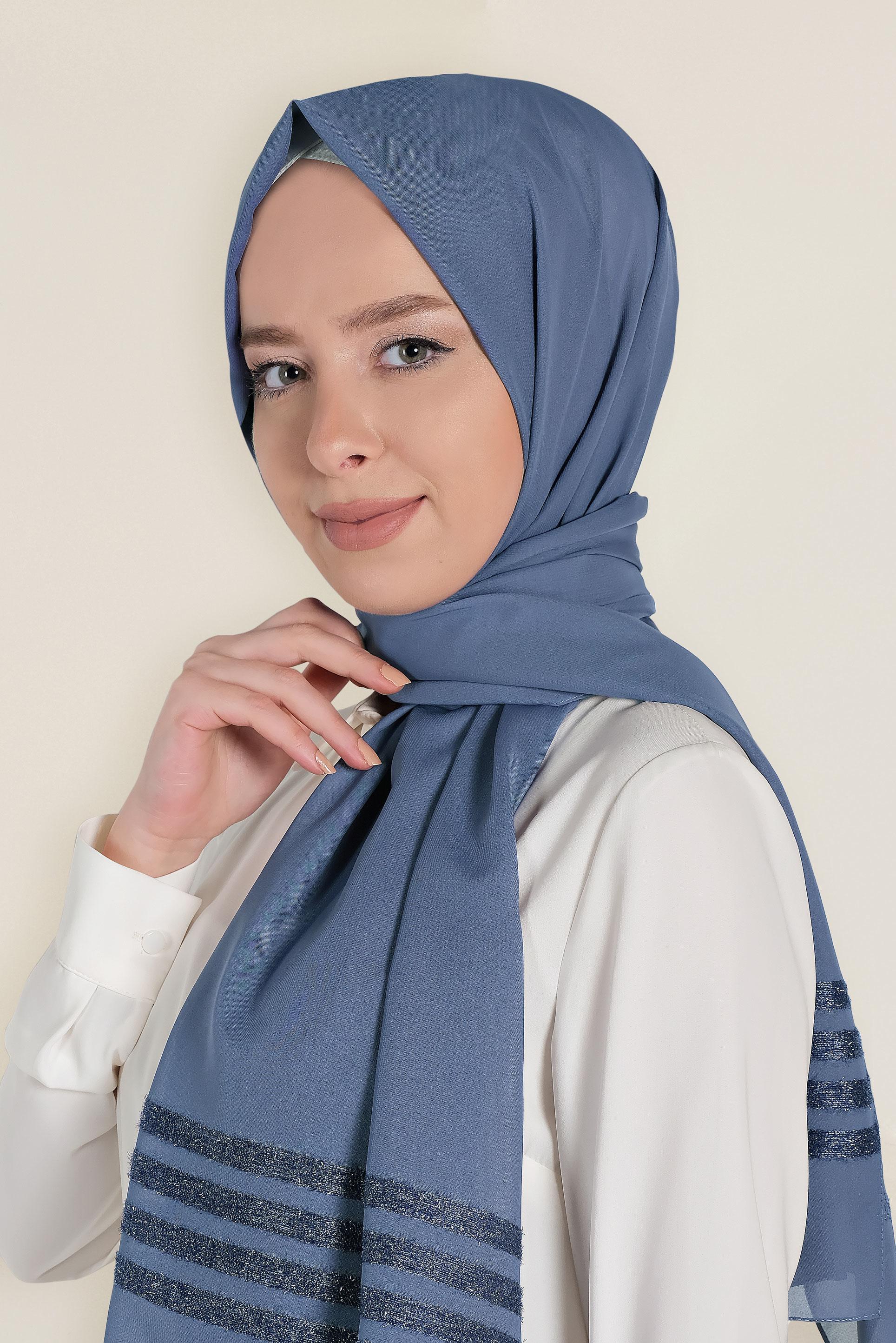 Tesettür giyim LACİVERT 9955 ALVİNA SİM ŞERİT ŞAL