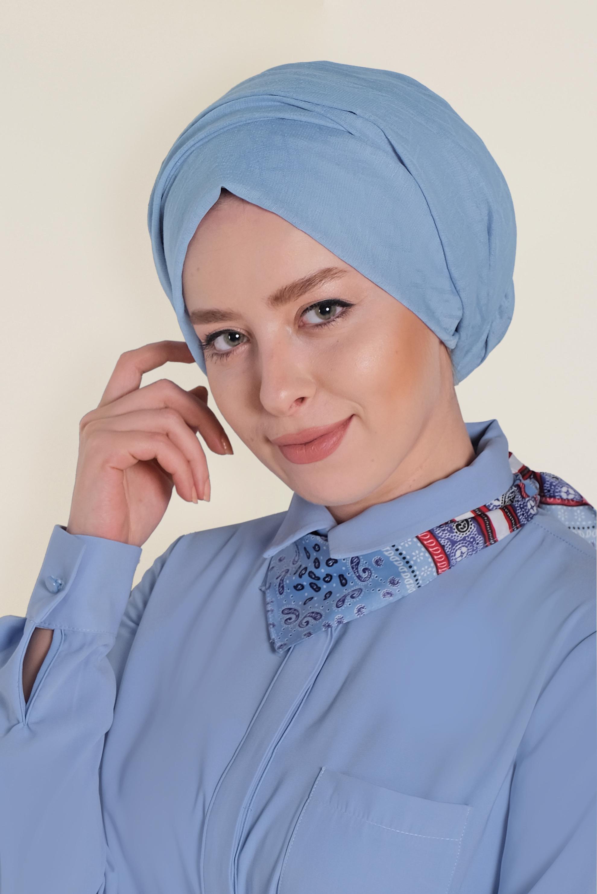 Tesettür giyim MAVİ 9958 ALVİNA DESENLİ KREP ŞAL