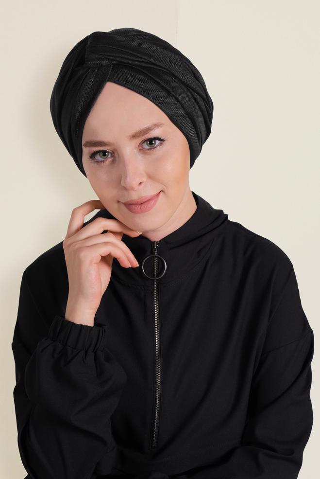 Vêtements hijab NOIR 9959 ALVİNA PARLAK PÜTÜRLÜ ABİYE ŞAL - ALVİNA