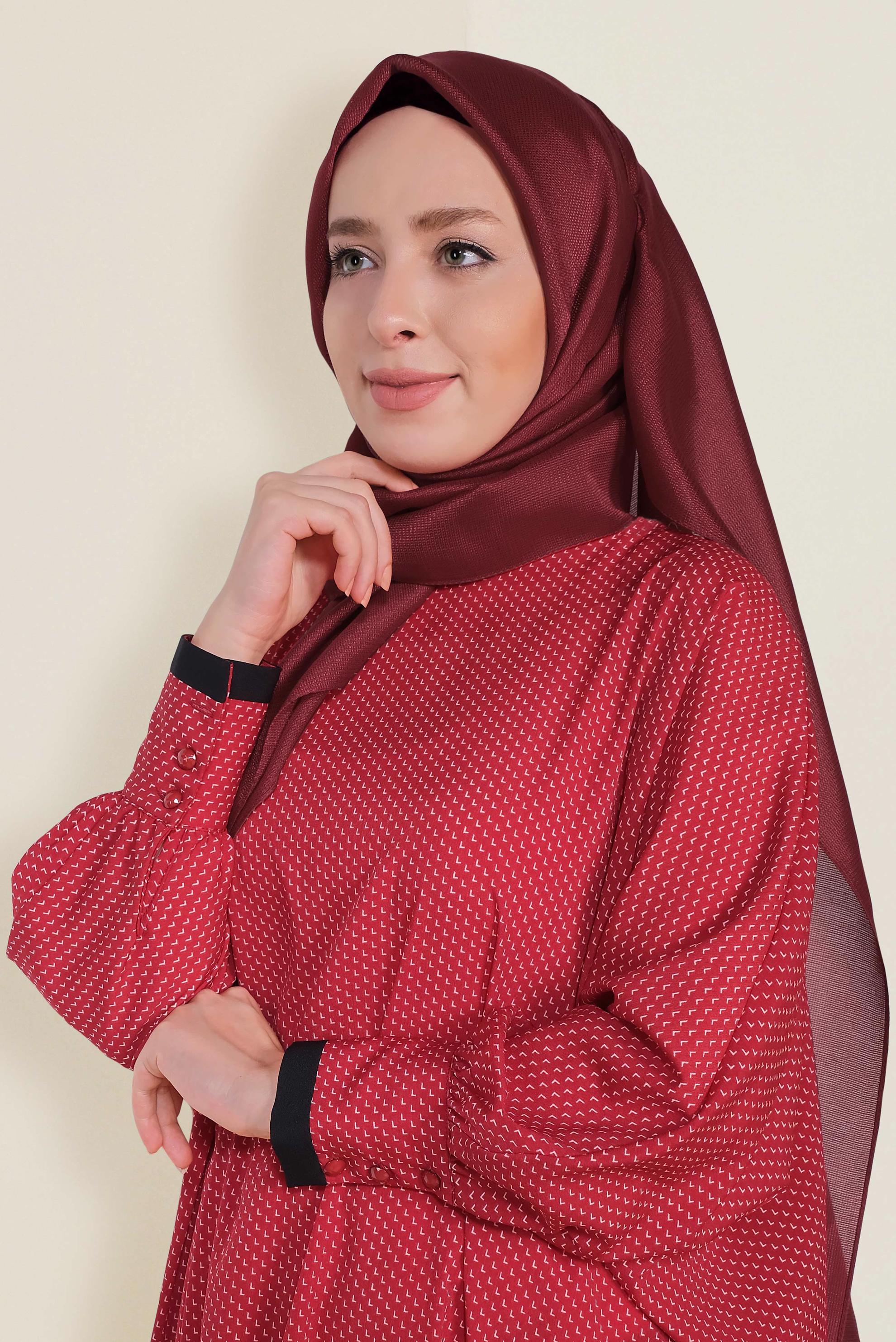 Tesettür giyim BORDO 9959 ALVİNA PARLAK PÜTÜRLÜ ABİYE ŞAL