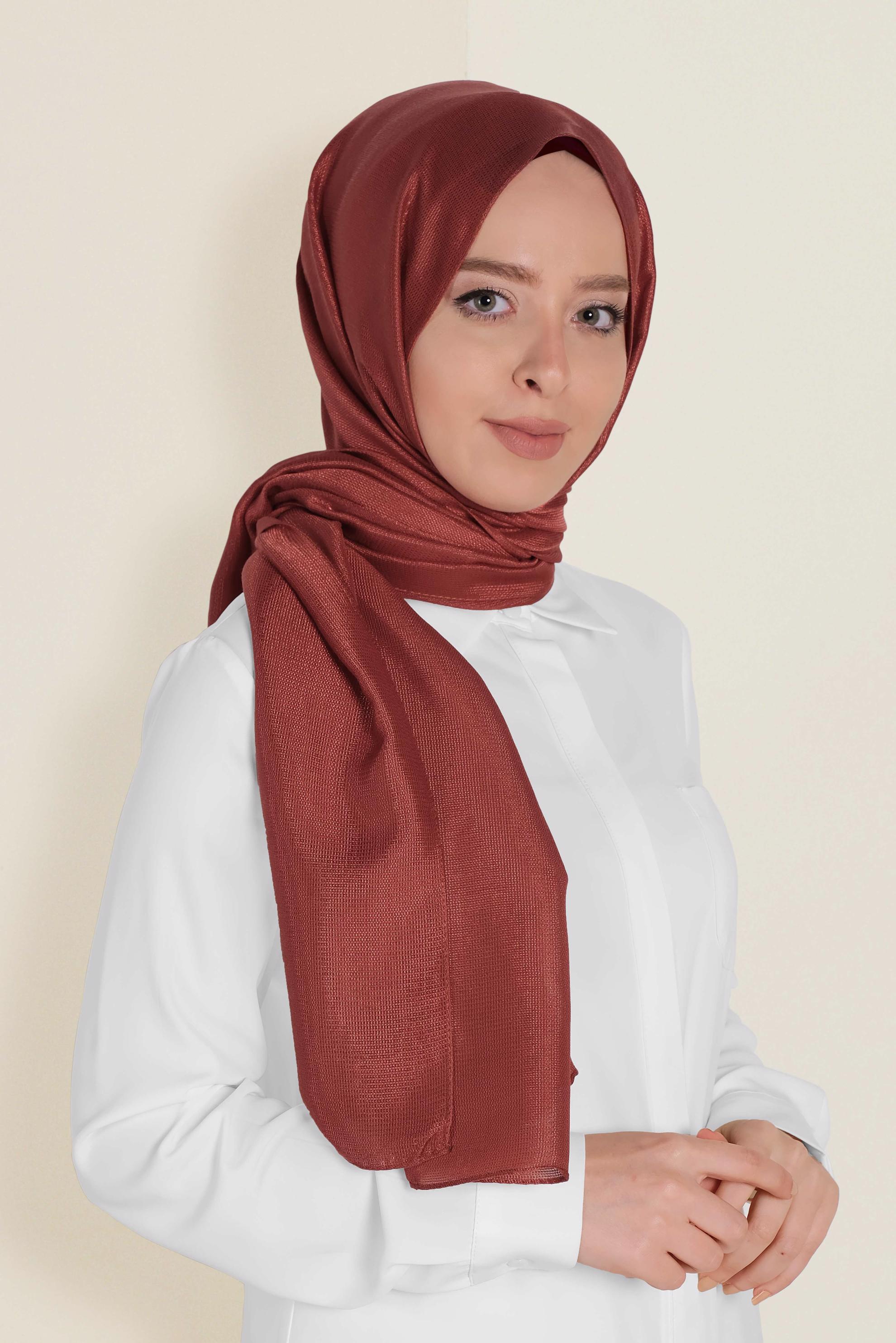 Tesettür giyim TURUNCU 9959 ALVİNA PARLAK PÜTÜRLÜ ABİYE ŞAL