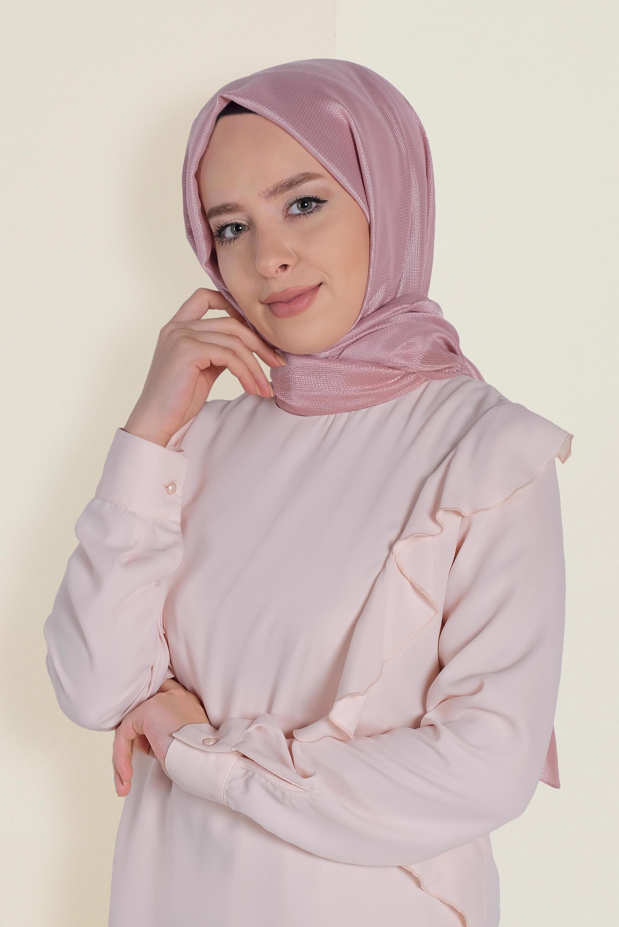 Vêtements hijab POUDRE 9959 ALVİNA PARLAK PÜTÜRLÜ ABİYE ŞAL