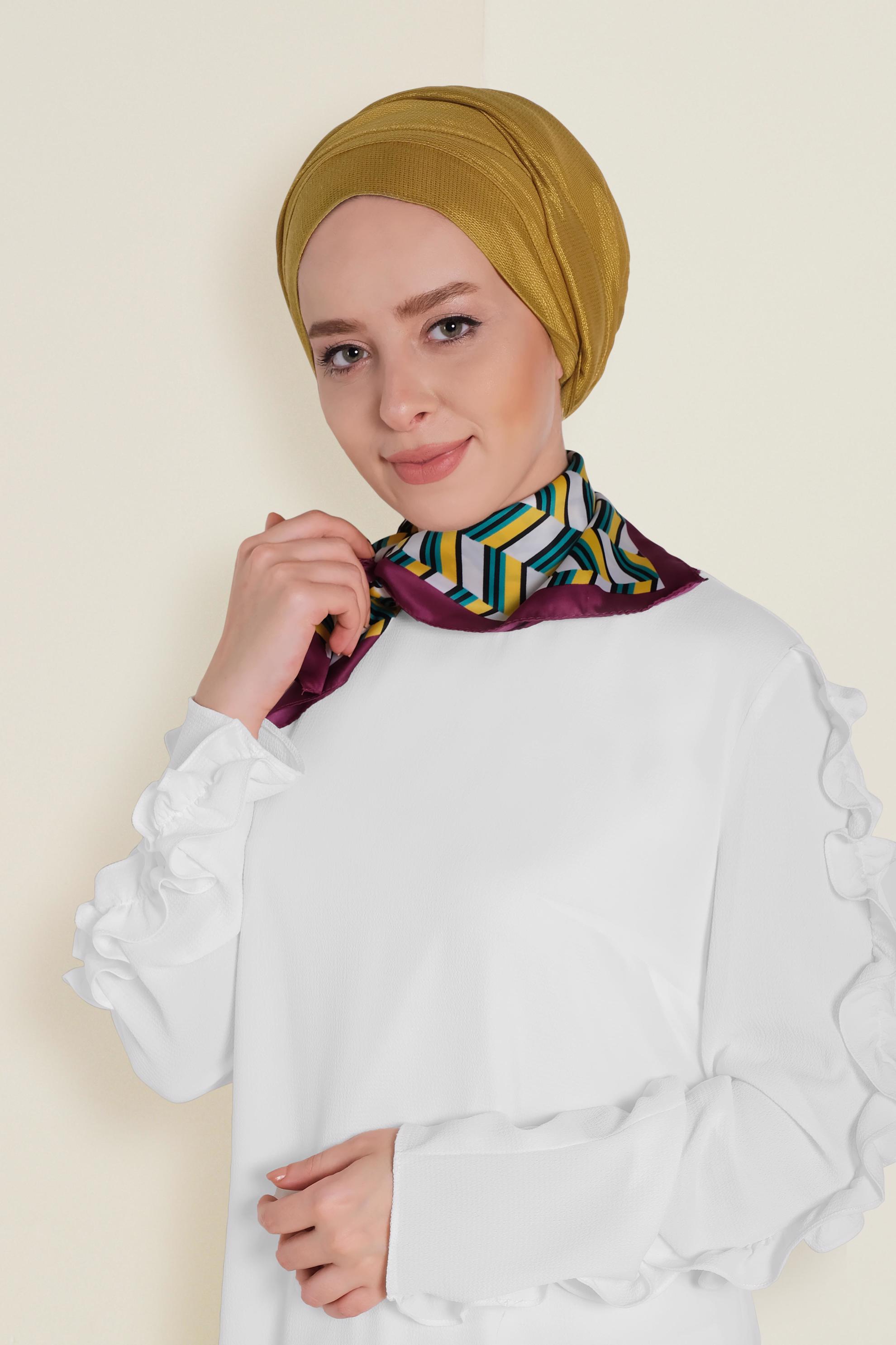 Vêtements hijab JAUNE 9959 ALVİNA PARLAK PÜTÜRLÜ ABİYE ŞAL