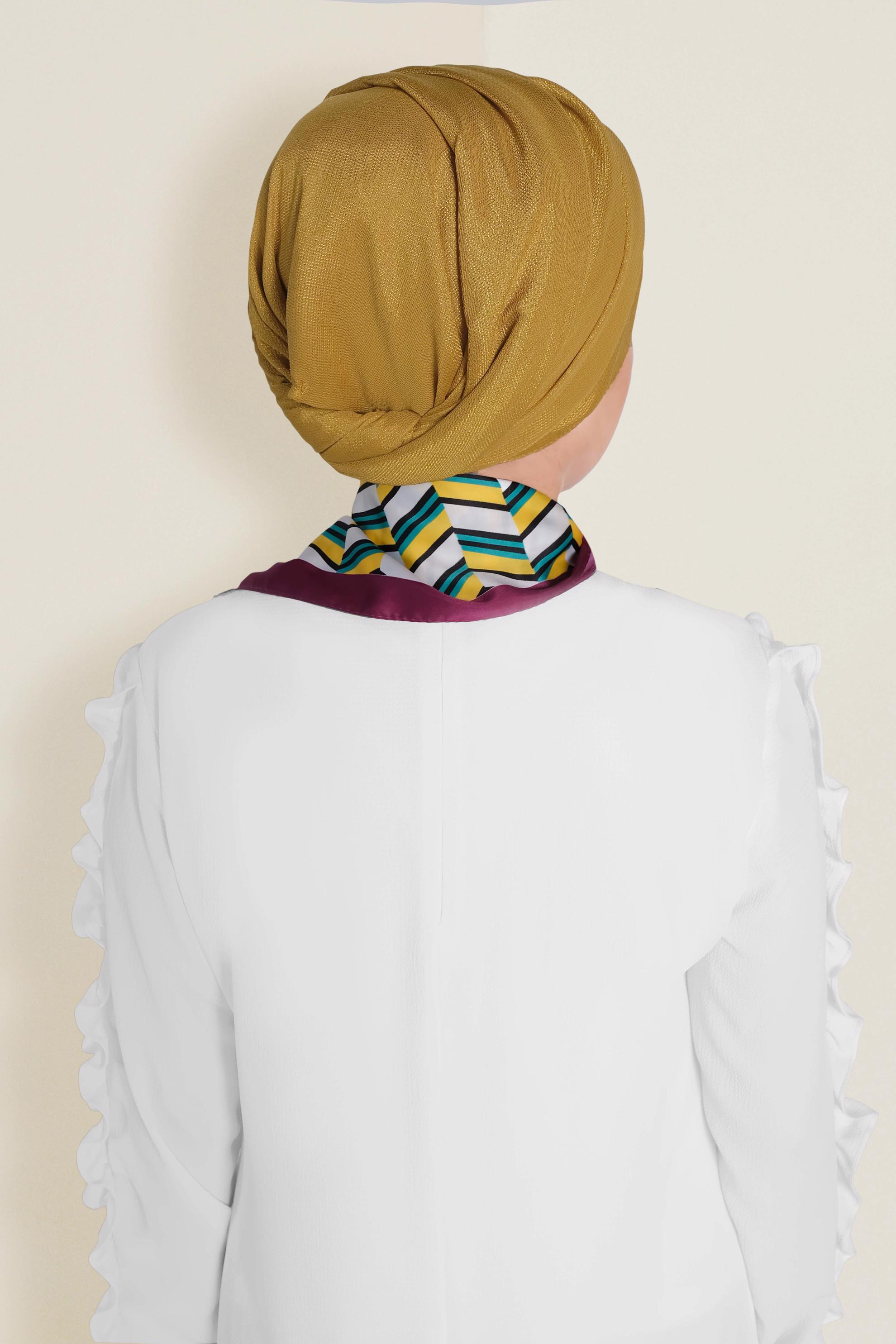 Vêtements hijab JAUNE 9959 ALVİNA PARLAK PÜTÜRLÜ ABİYE ŞAL