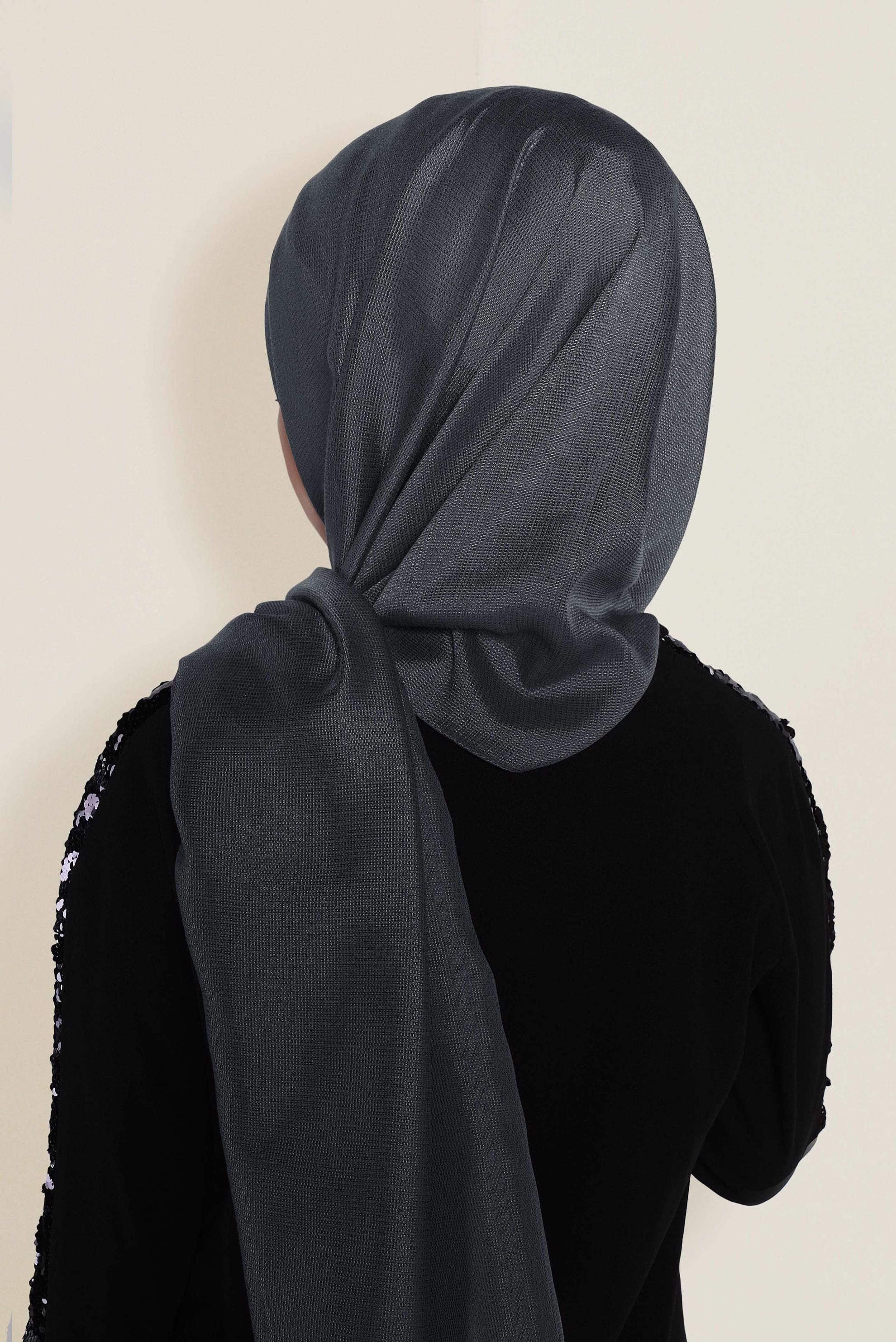 Vêtements hijab GRIS 9959 ALVİNA PARLAK PÜTÜRLÜ ABİYE ŞAL
