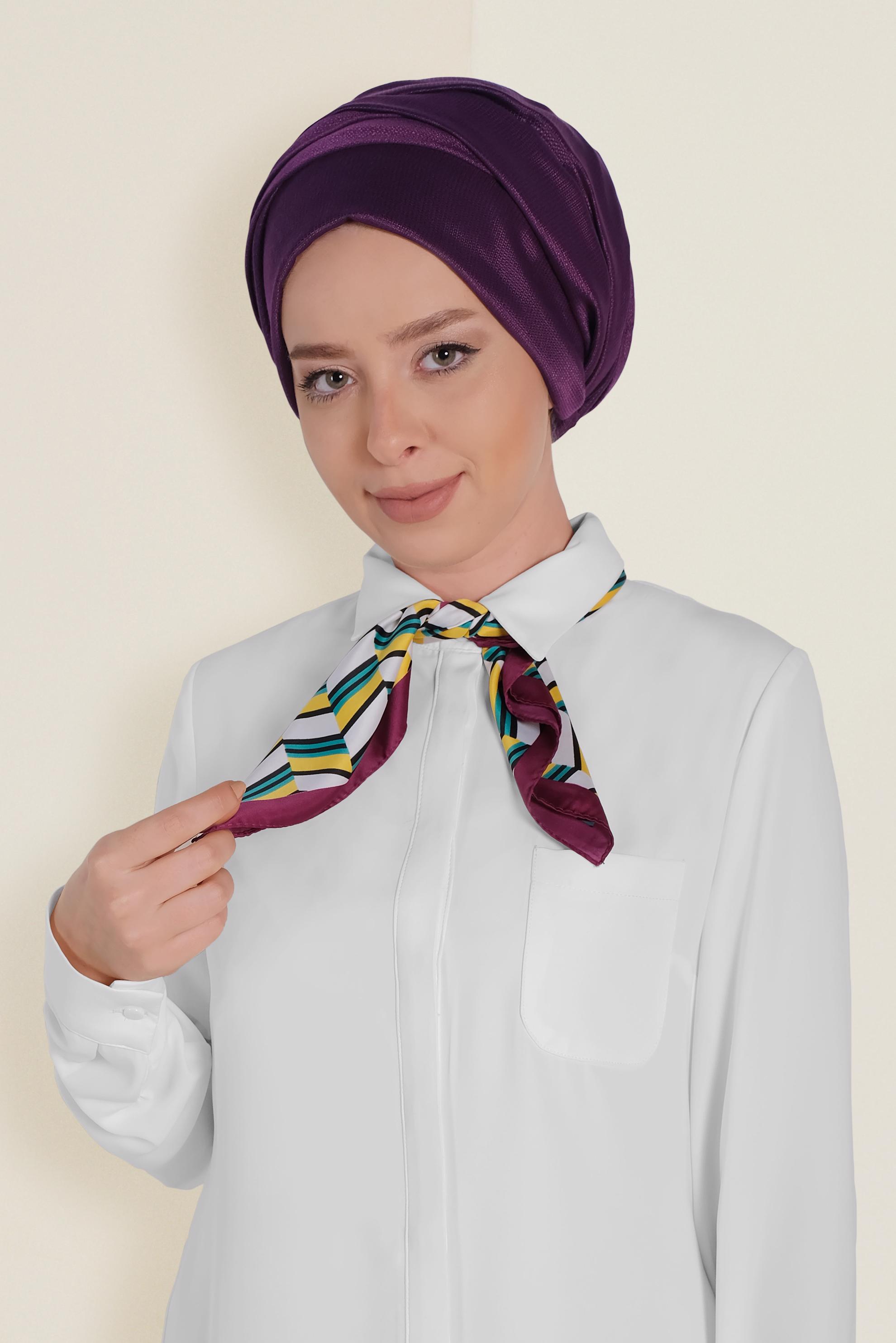 Vêtements hijab POURPRE 9959 ALVİNA PARLAK PÜTÜRLÜ ABİYE ŞAL