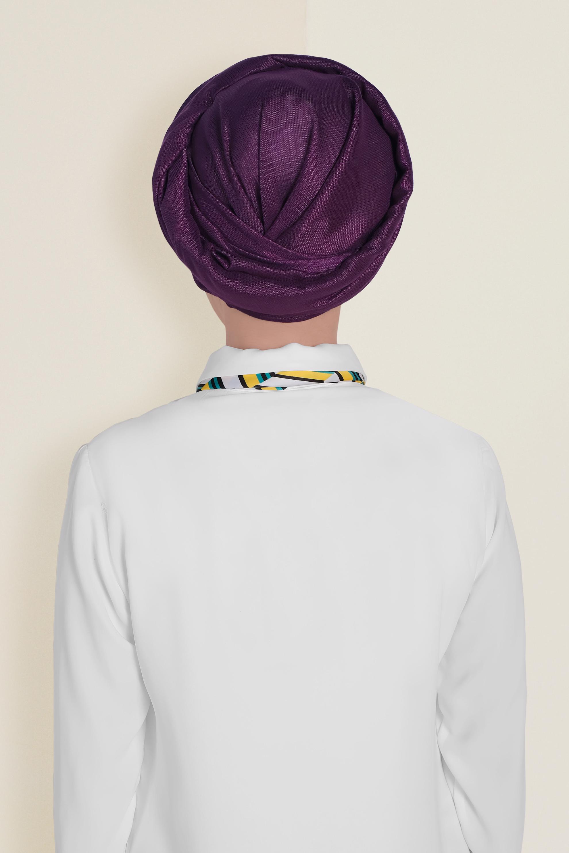 Vêtements hijab POURPRE 9959 ALVİNA PARLAK PÜTÜRLÜ ABİYE ŞAL