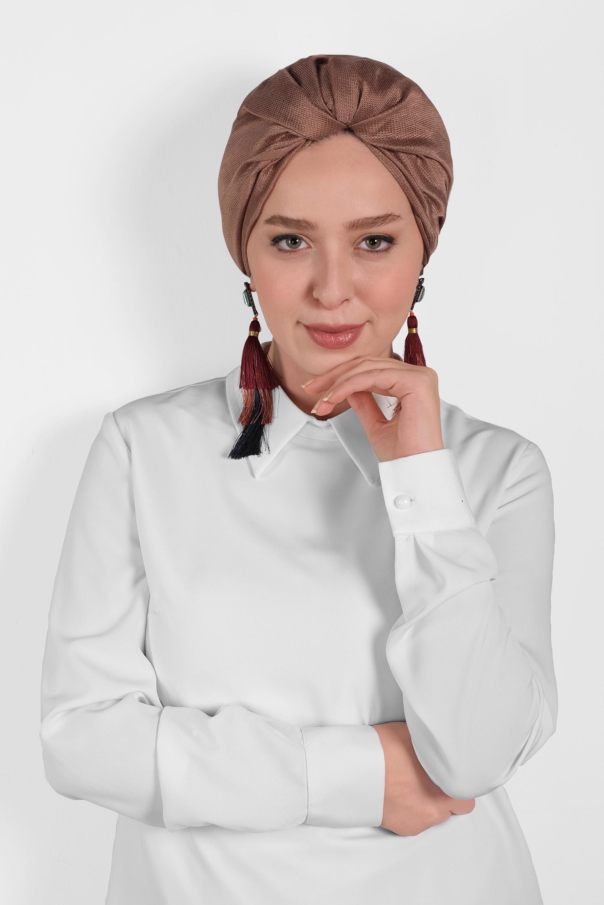 Hijab clothing BROWN 9959 ALVİNA PARLAK PÜTÜRLÜ ABİYE ŞAL