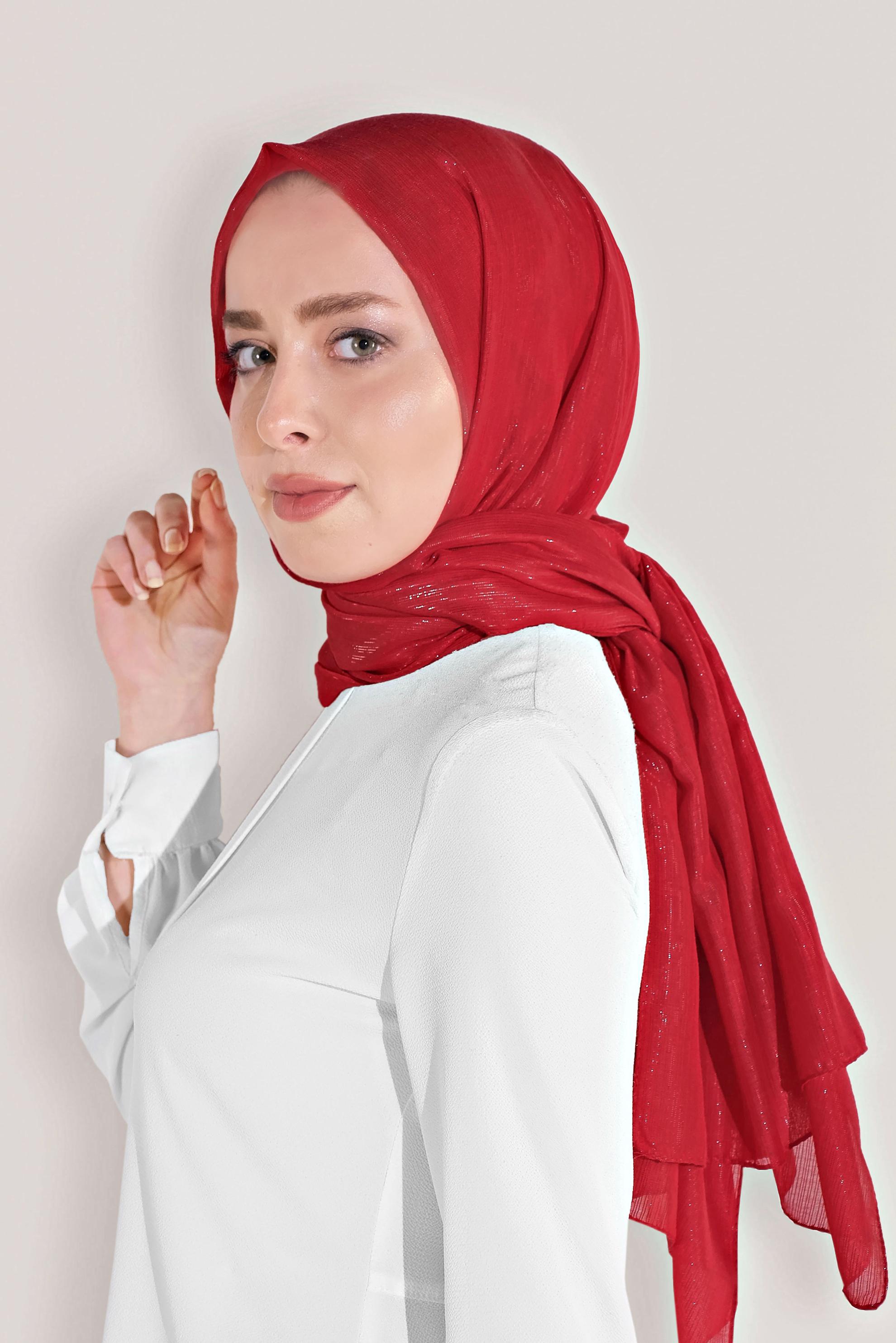 Tesettür giyim KIRMIZI 9969 ALVİNA SİMLİ SIVAMA ABİYE ŞAL