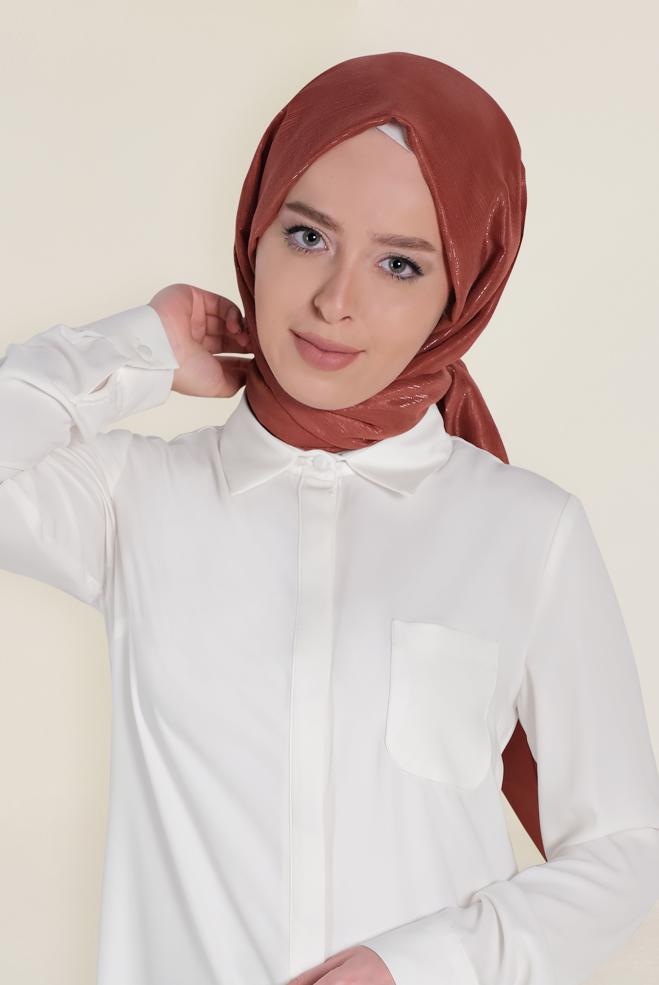 Vêtements hijab ORANGE CHÂLE EN BRILLANTE 9969  - ALVİNA