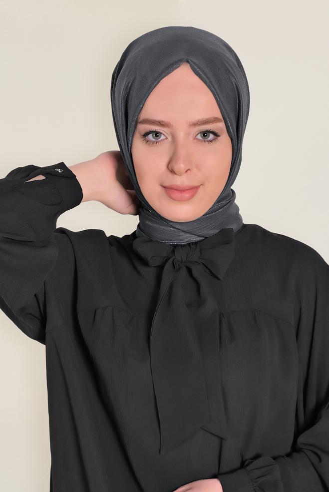 Vêtements hijab GRIS CHÂLE EN BRILLANTE 9969  - ALVİNA