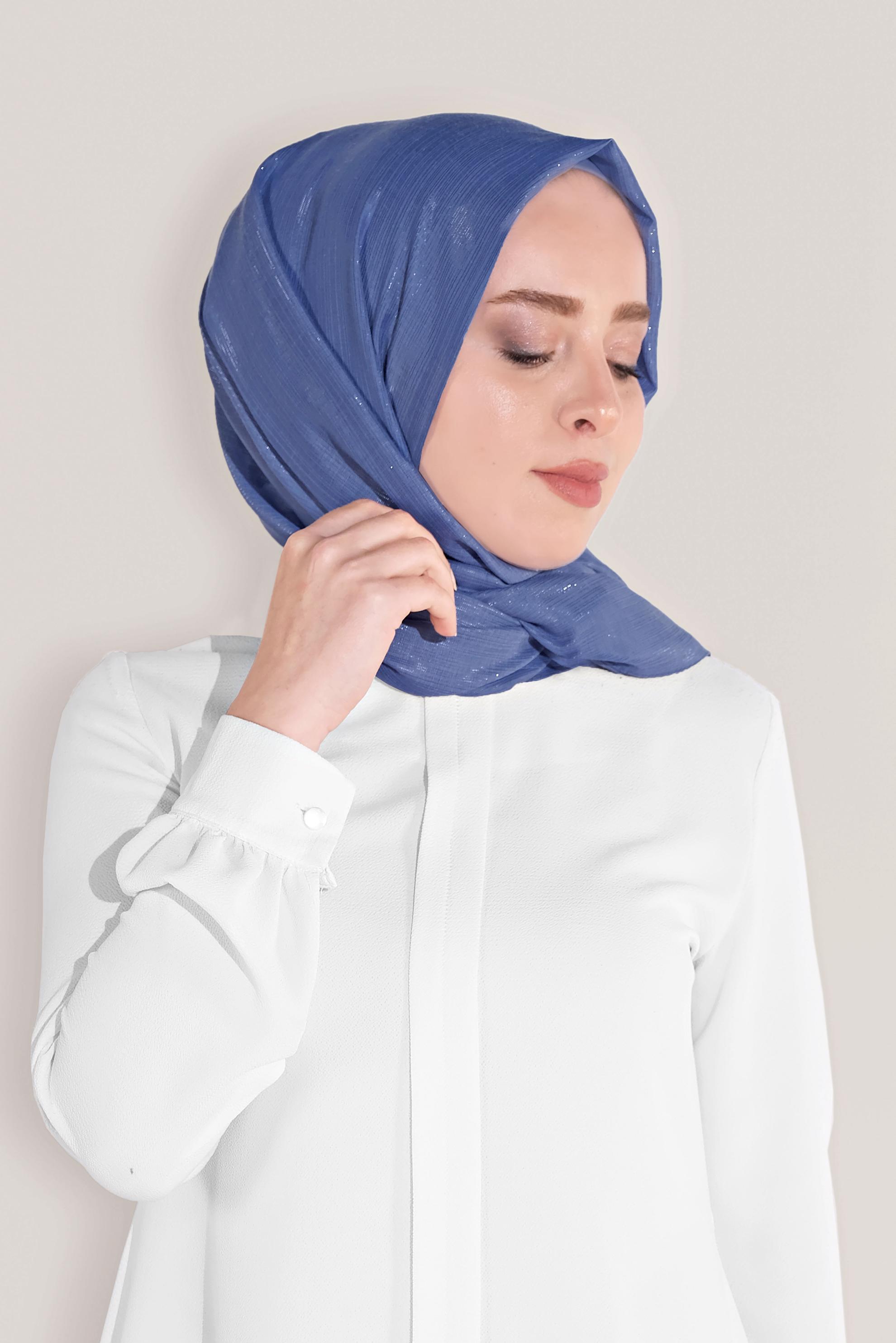 Tesettür giyim MAVİ 9969 ALVİNA SİMLİ SIVAMA ABİYE ŞAL