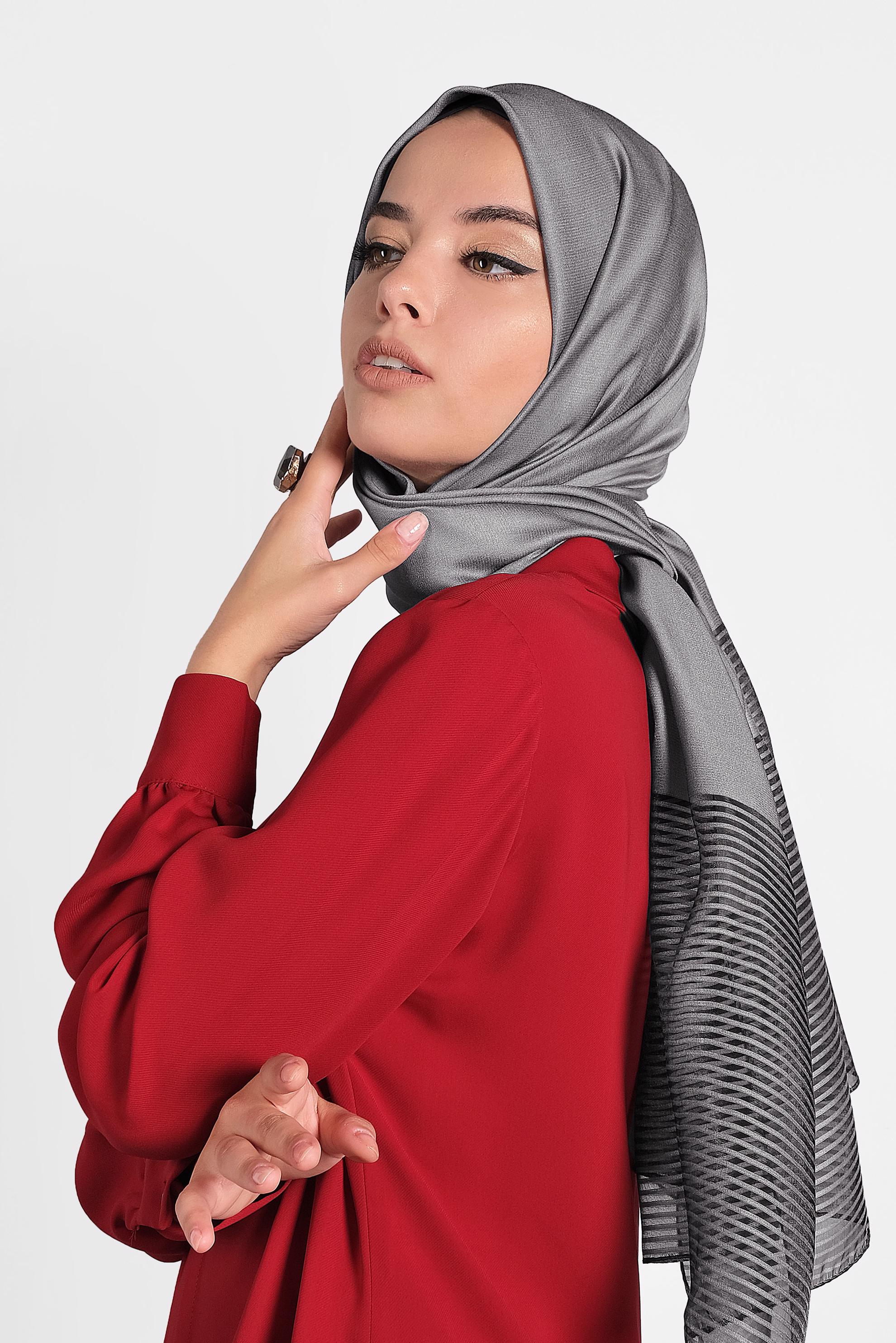 Tesettür giyim GRİ 9973 ALVİNA PRENSES ŞAL