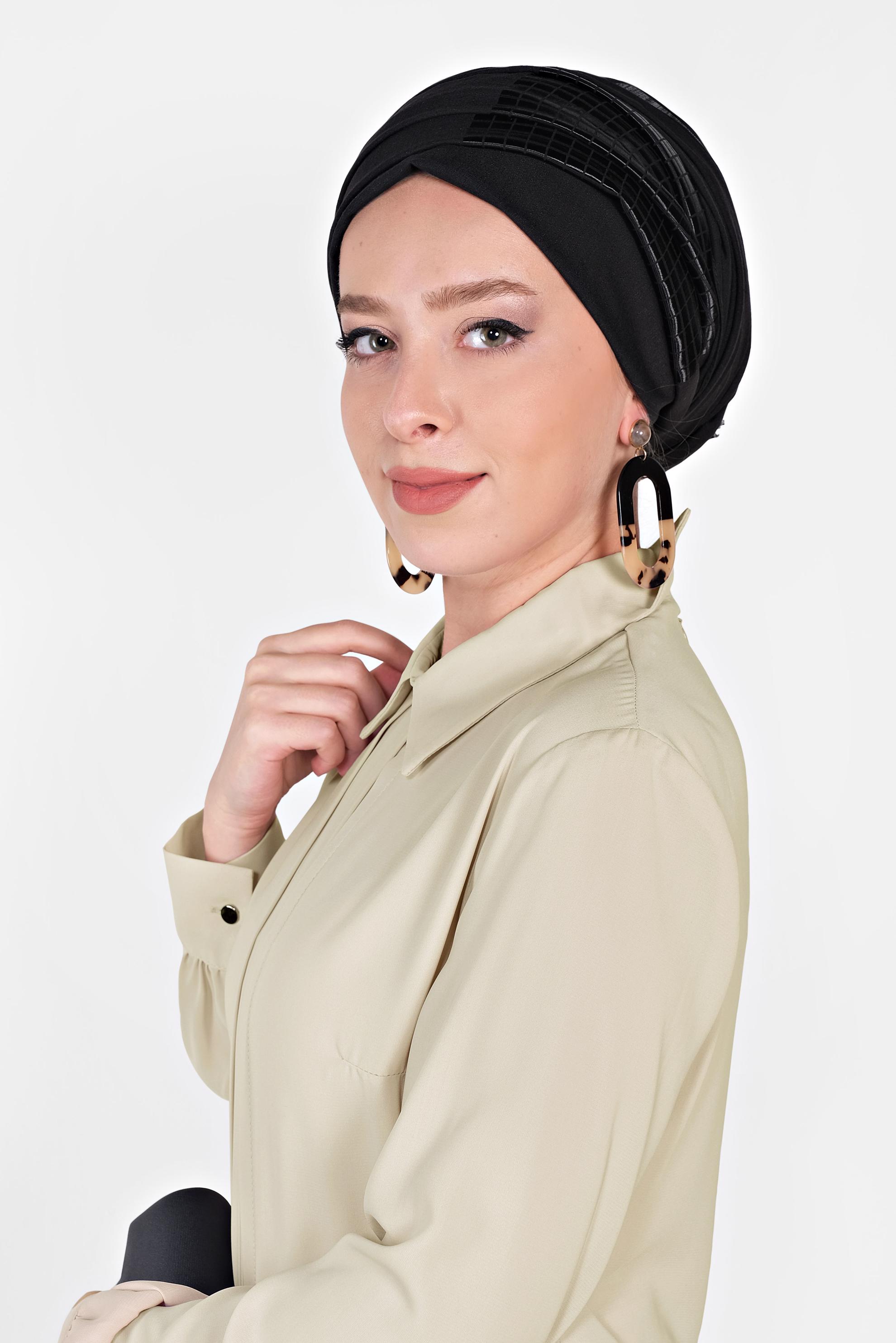 Tesettür giyim SİYAH 9974 ALVİNA AĞAÇ KABUĞU ŞAL