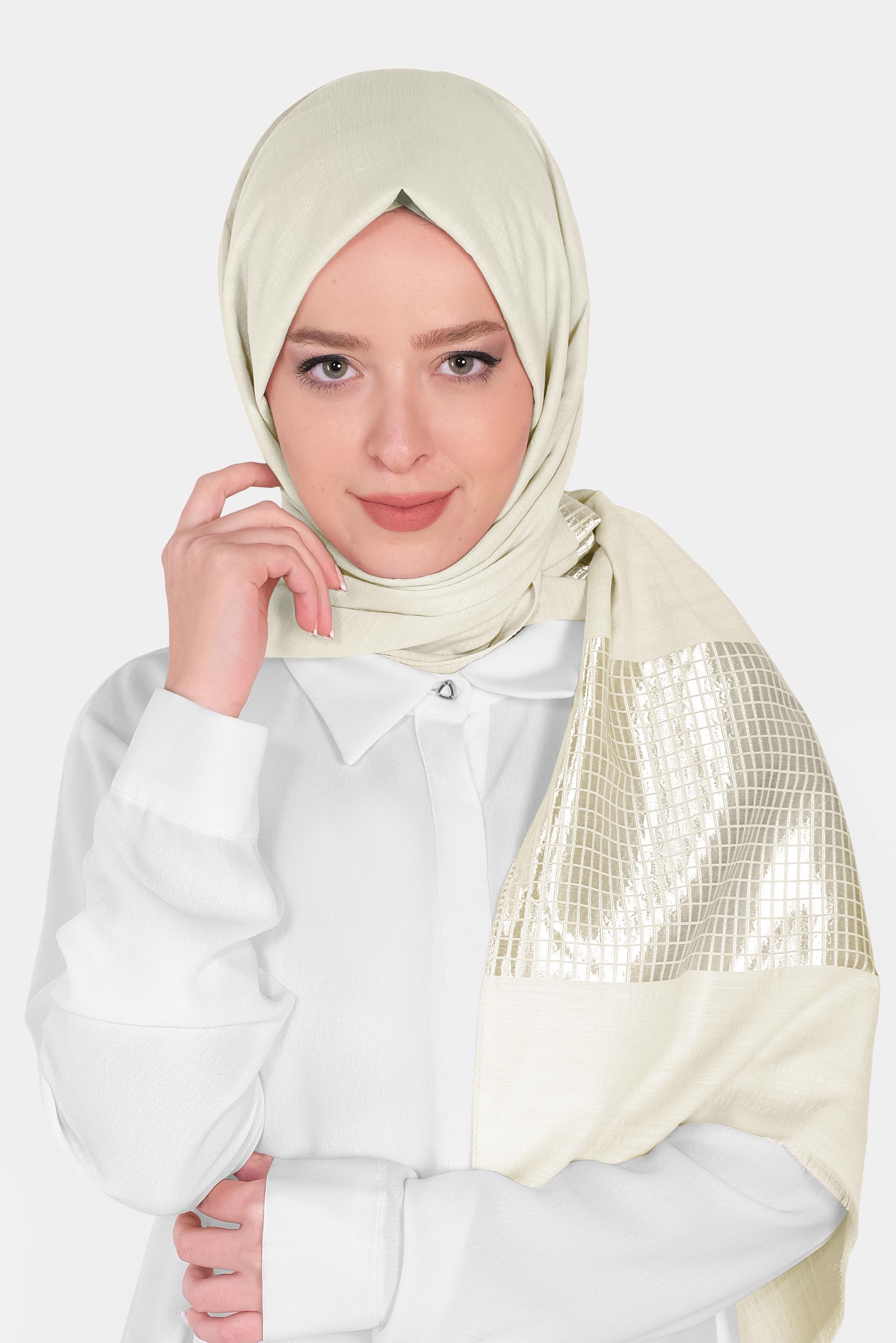 Tesettür giyim EKRU 9974 ALVİNA AĞAÇ KABUĞU ŞAL