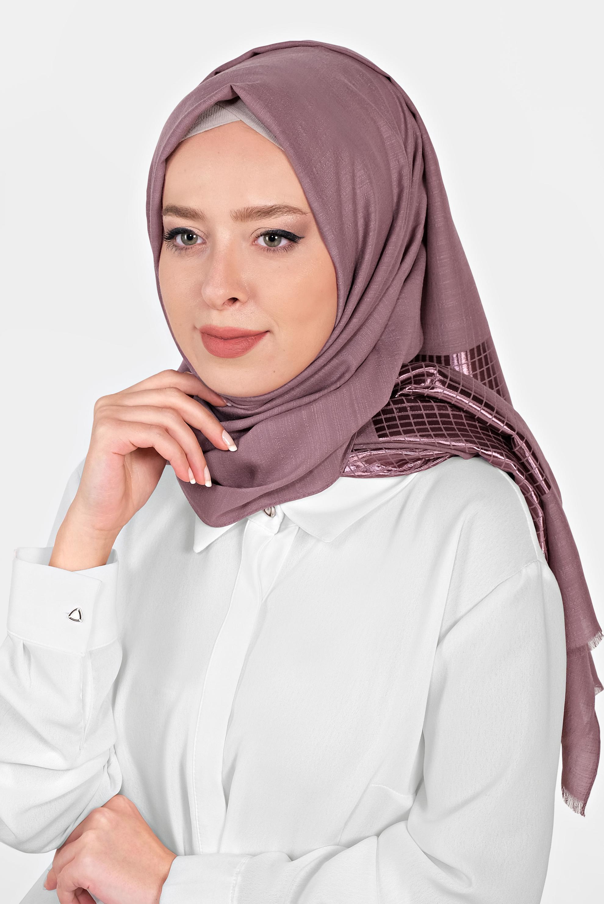 Tesettür giyim PEMBE 9974 ALVİNA AĞAÇ KABUĞU ŞAL