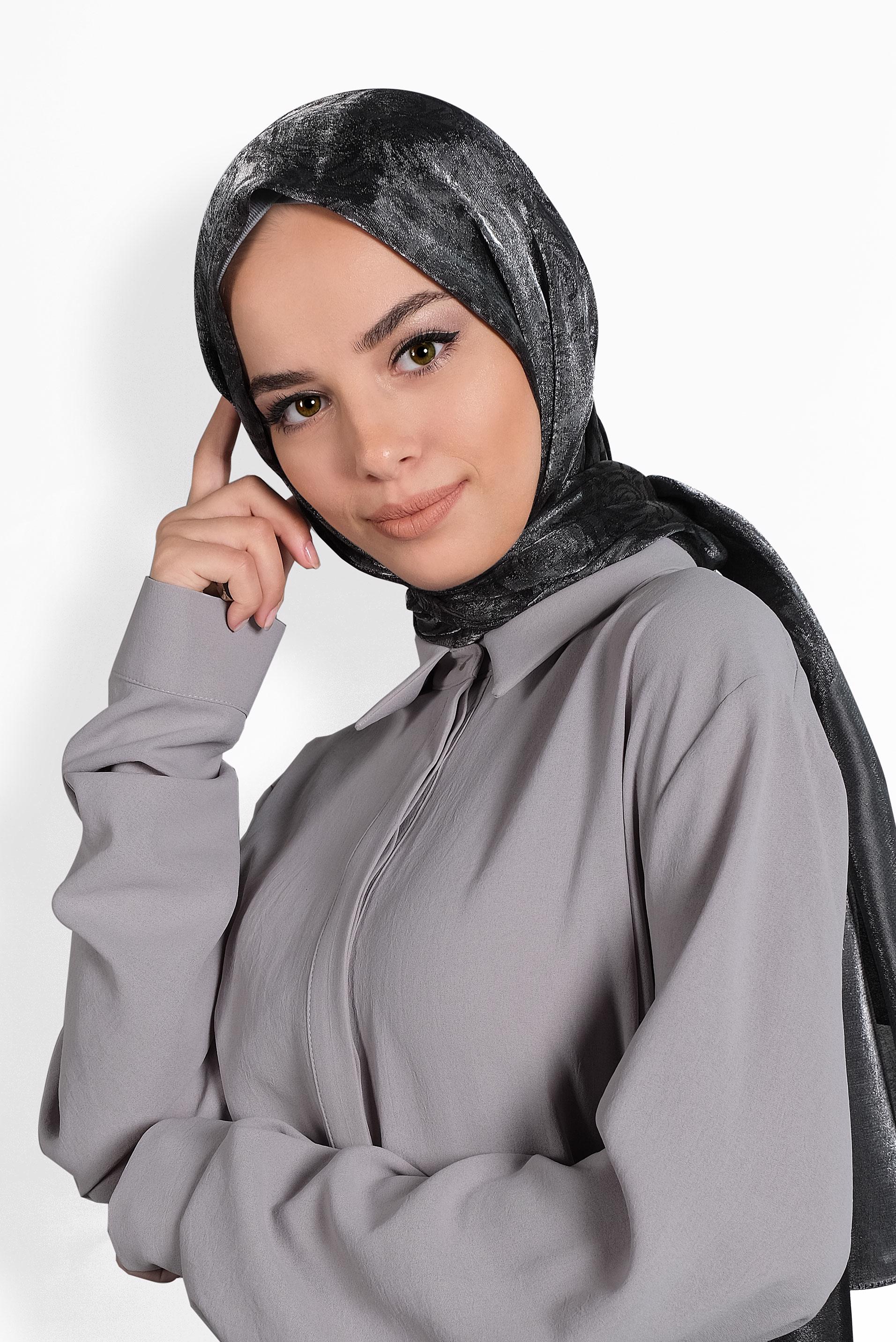 Tesettür giyim SİYAH 9977 ALVİNA ROZA ŞAL