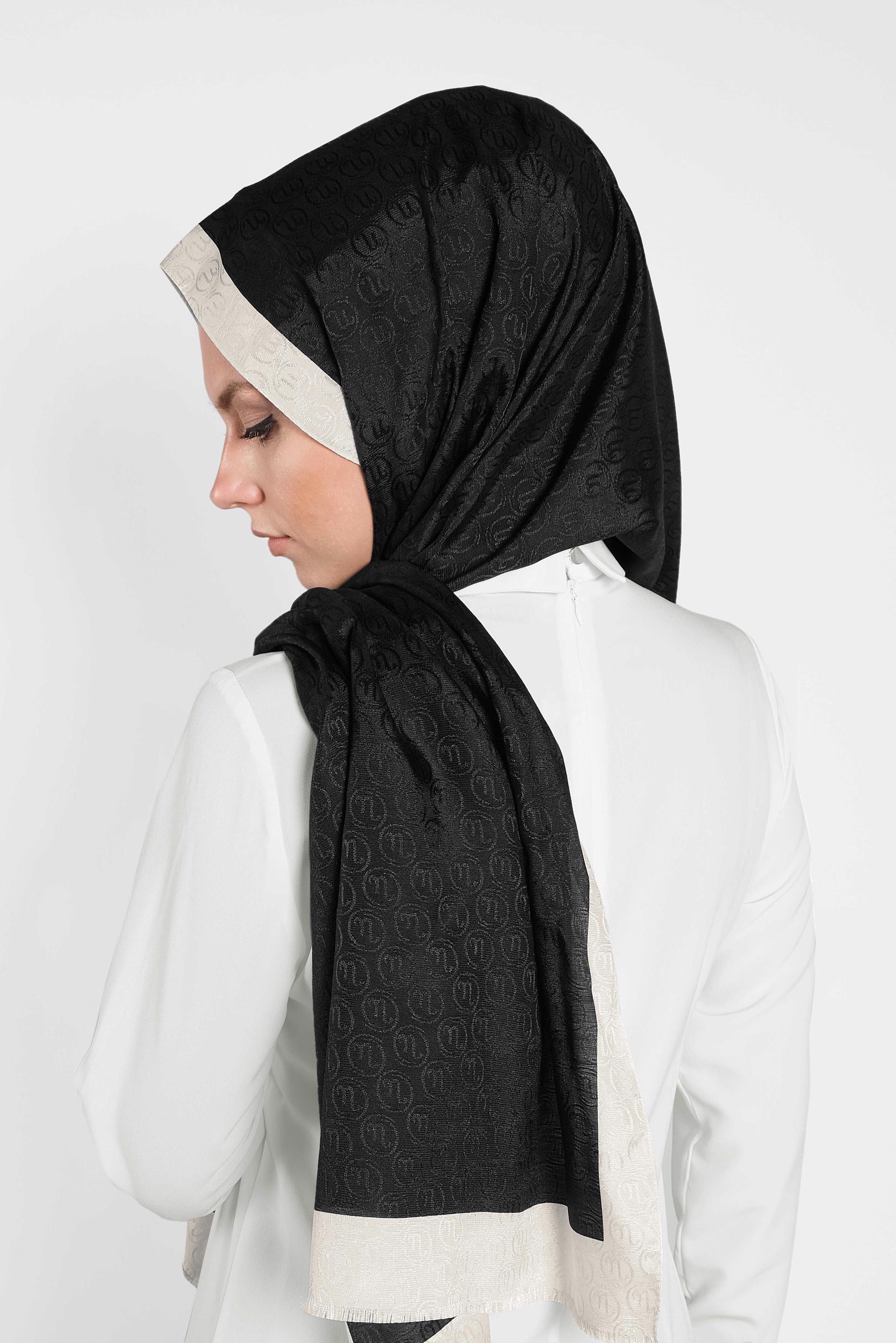 Tesettür giyim SİYAH ALVİNA MONOGRAM ŞAL 9997