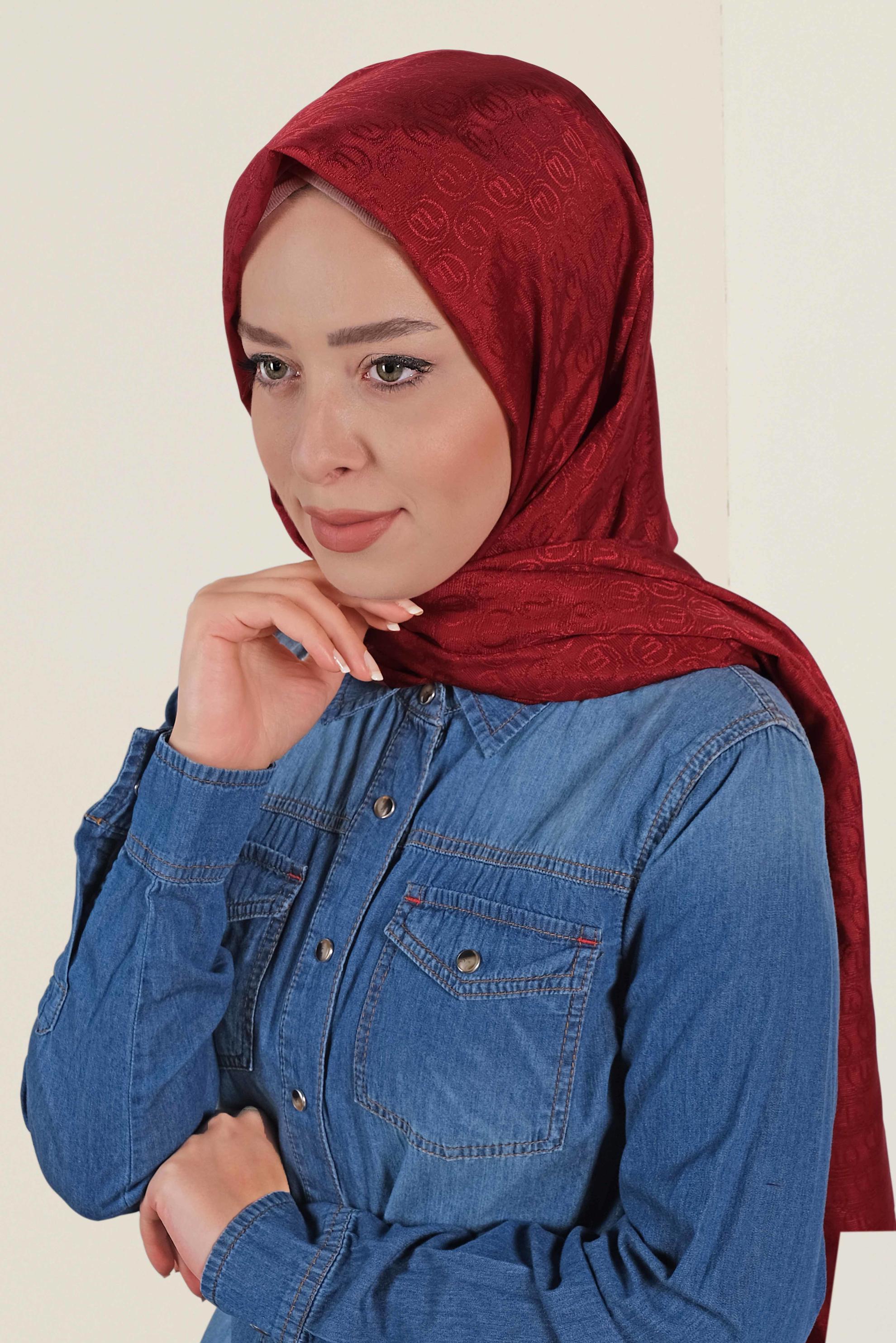 Tesettür giyim KIRMIZI ALVİNA MONOGRAM ŞAL 9997