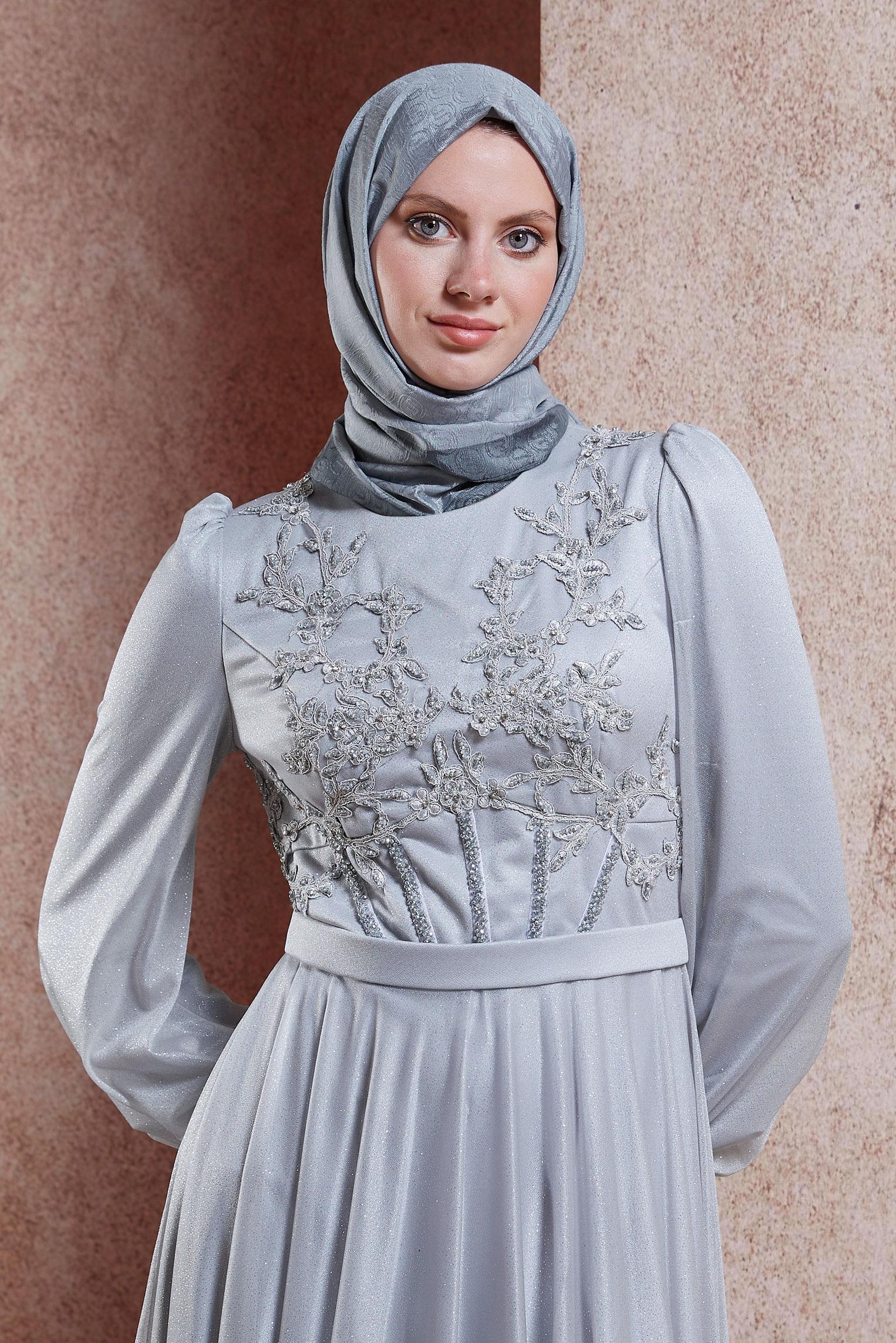 Tesettür giyim GRİ ALVİNA MONOGRAM ŞAL 9997