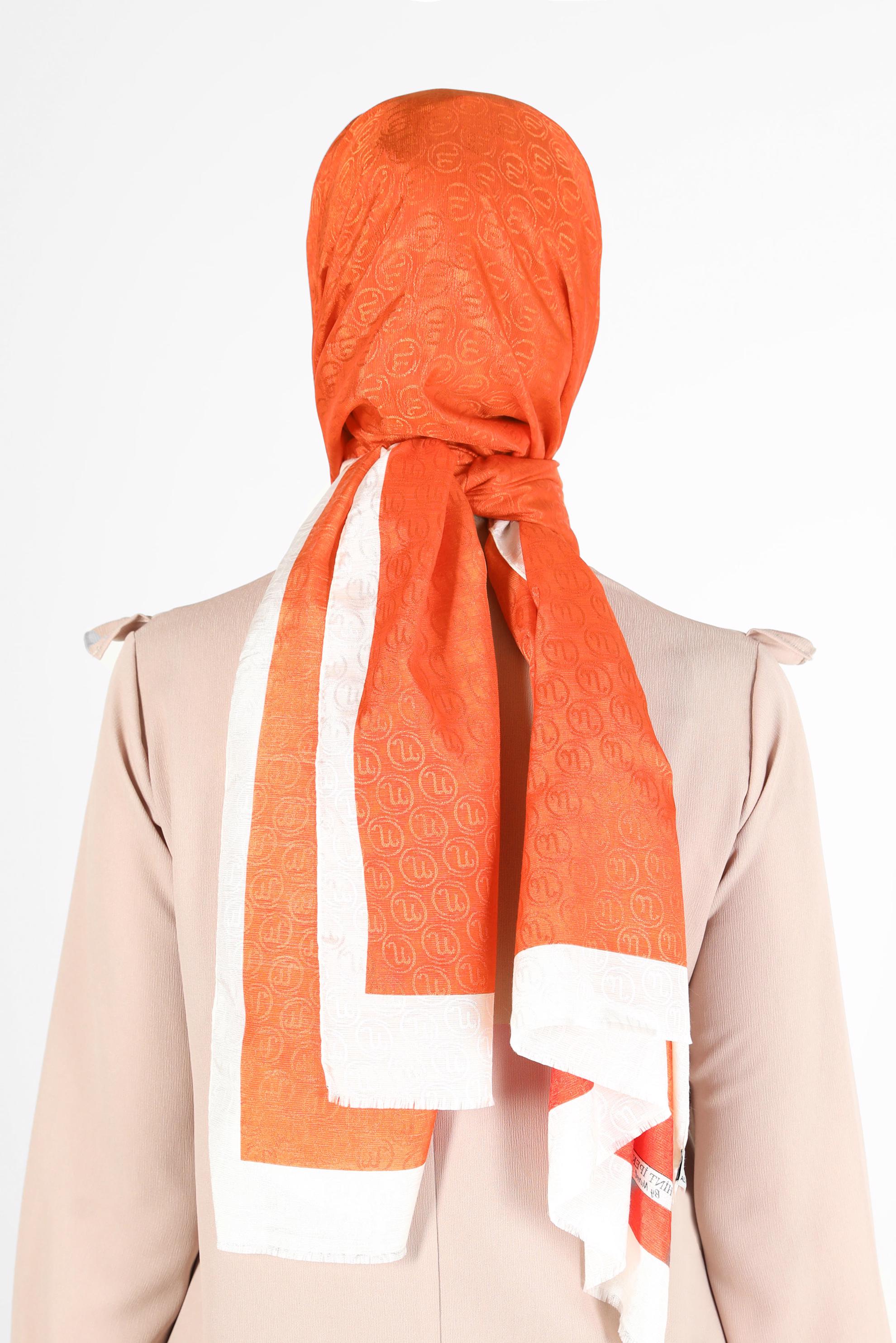 Tesettür giyim TURUNCU ALVİNA MONOGRAM ŞAL 9997