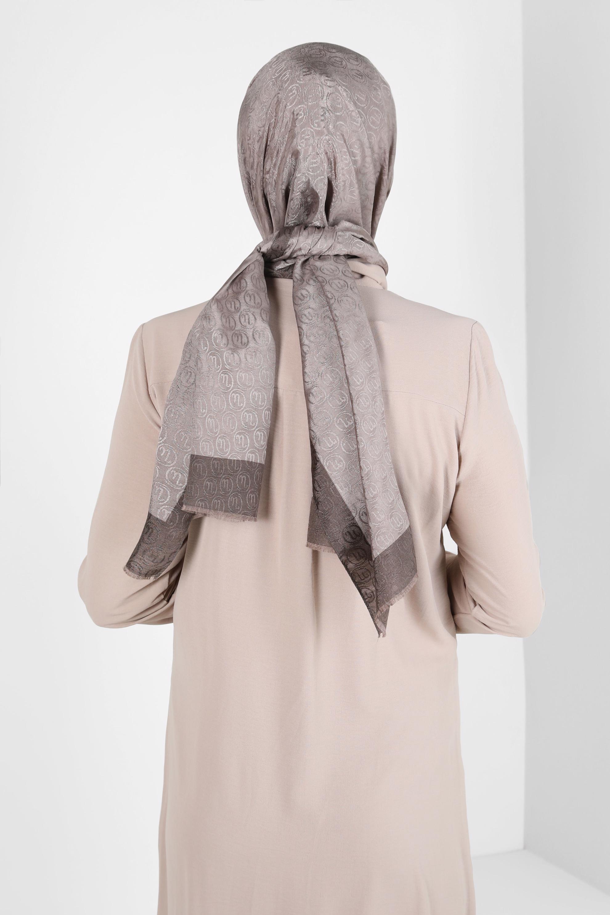 Tesettür giyim KAHVE ALVİNA MONOGRAM ŞAL 9997