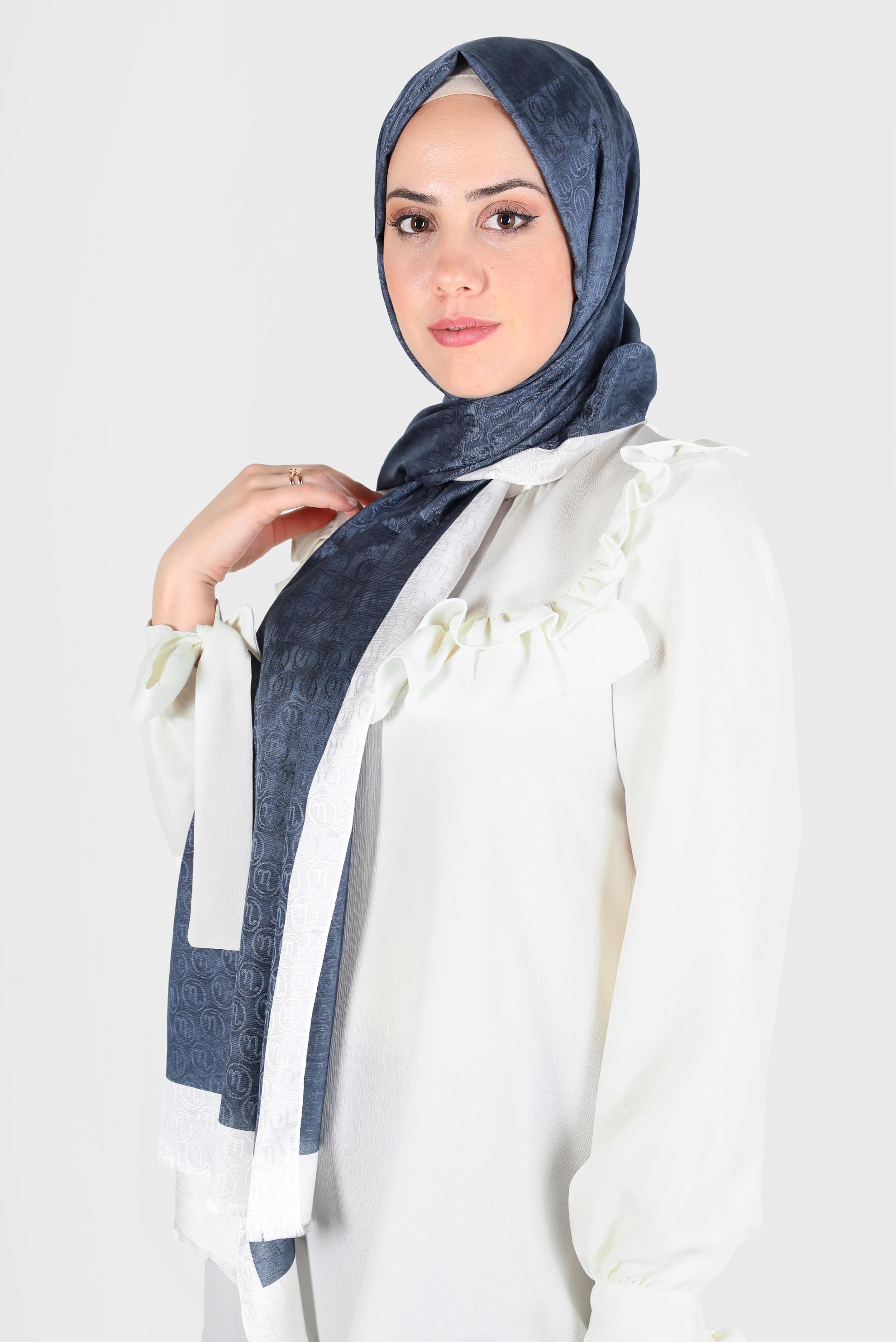 Tesettür giyim LACİVERT ALVİNA MONOGRAM ŞAL 9997