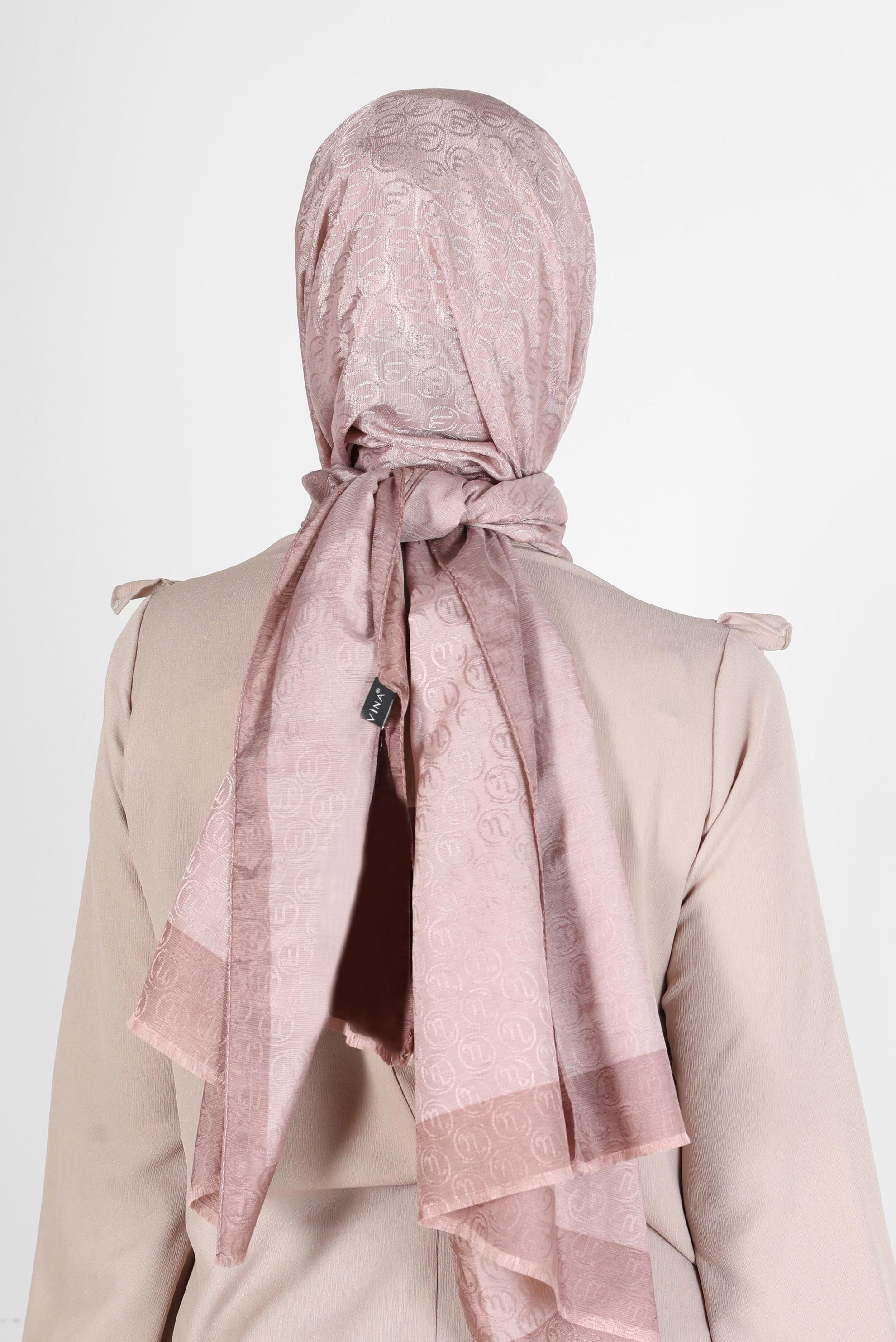 Tesettür giyim PUDRA ALVİNA MONOGRAM ŞAL 9997