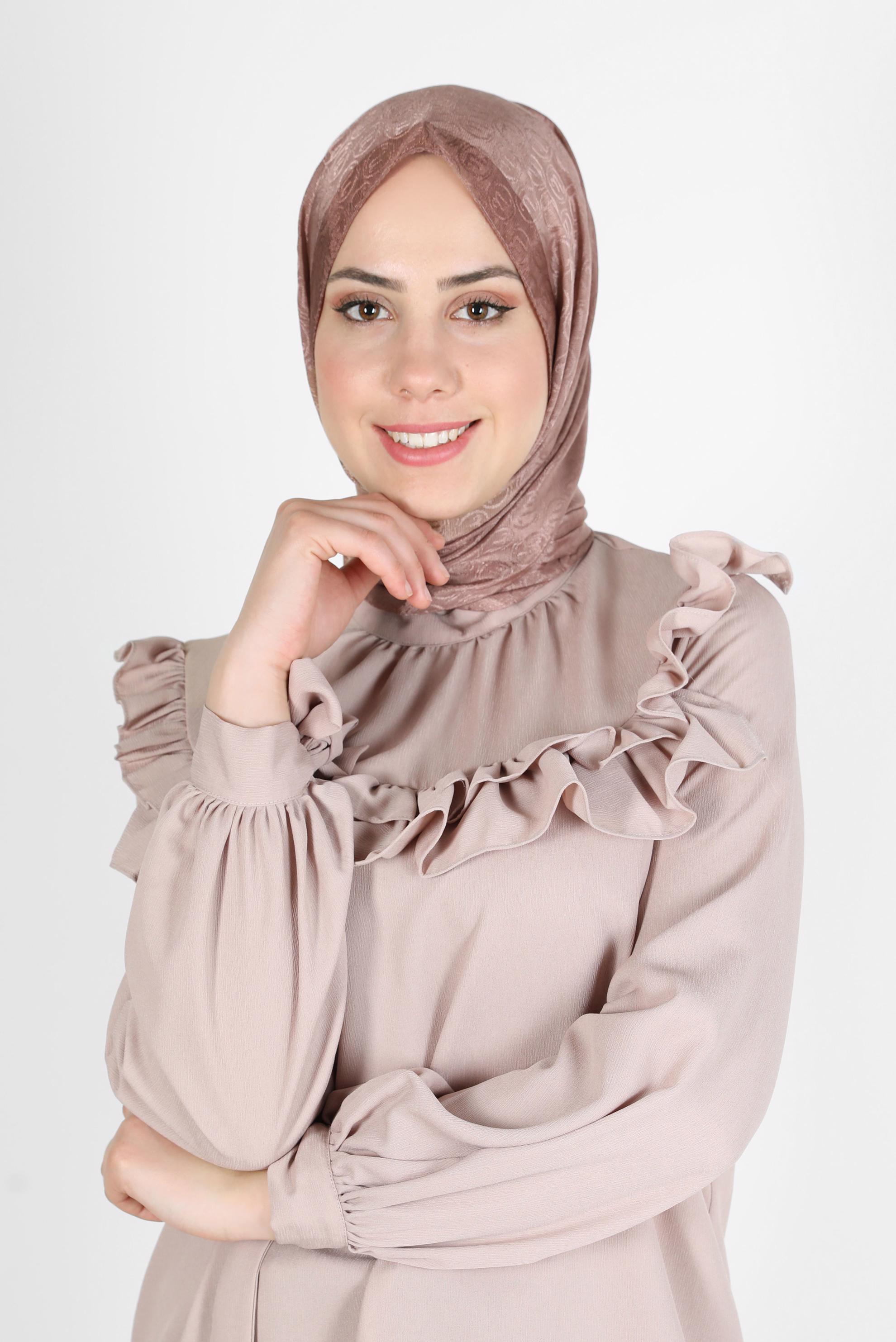 Tesettür giyim KAHVE ALVİNA MONOGRAM ŞAL 9997