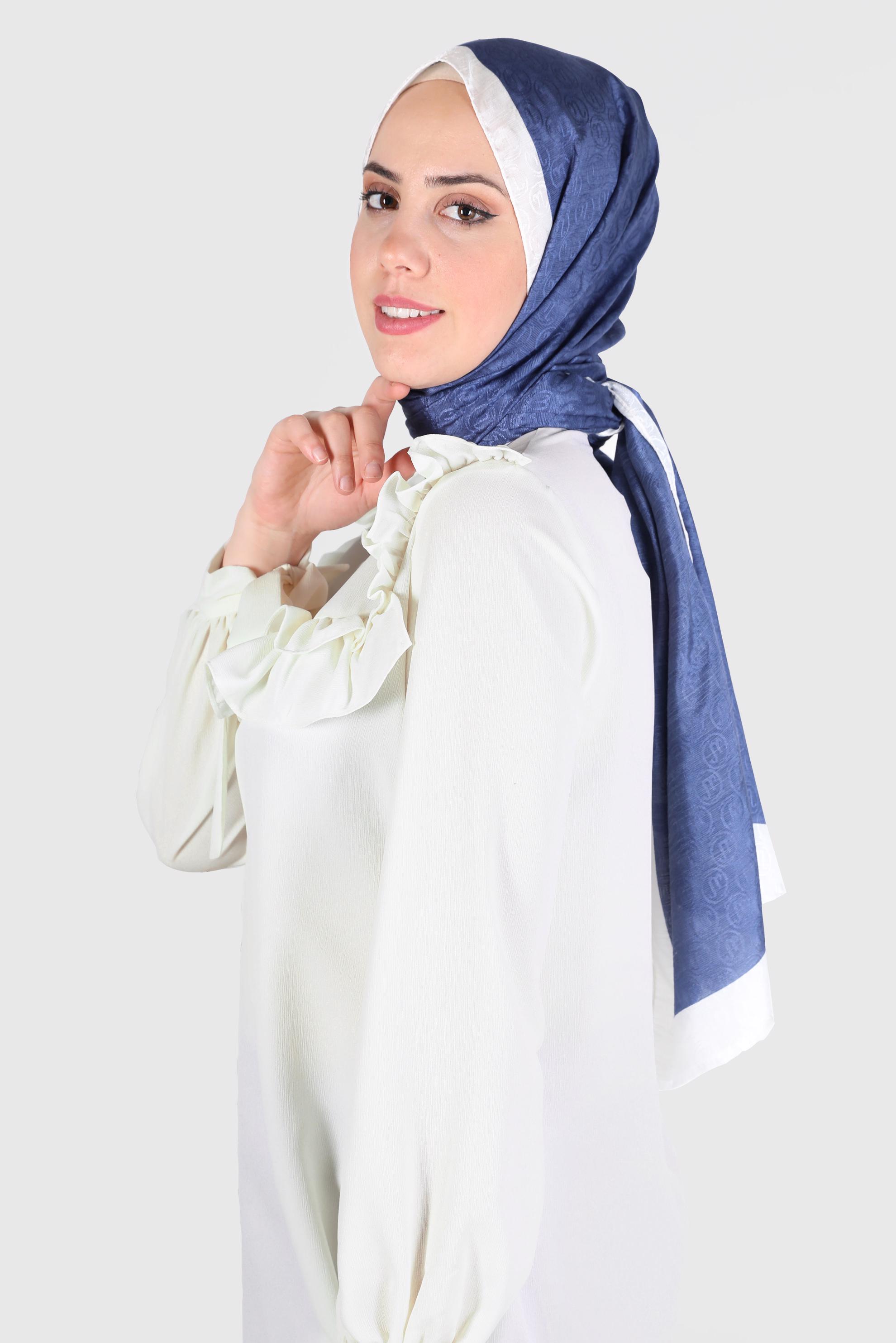 Tesettür giyim LACİVERT ALVİNA MONOGRAM ŞAL 9997