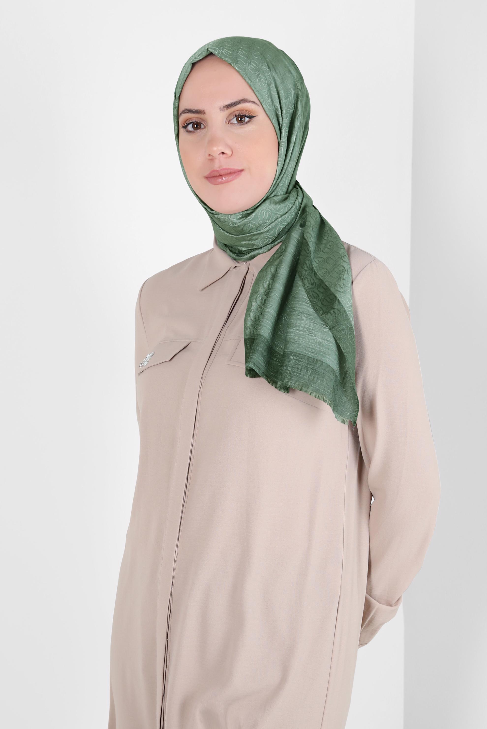 Tesettür giyim HAKİ ALVİNA MONOGRAM ŞAL 9997