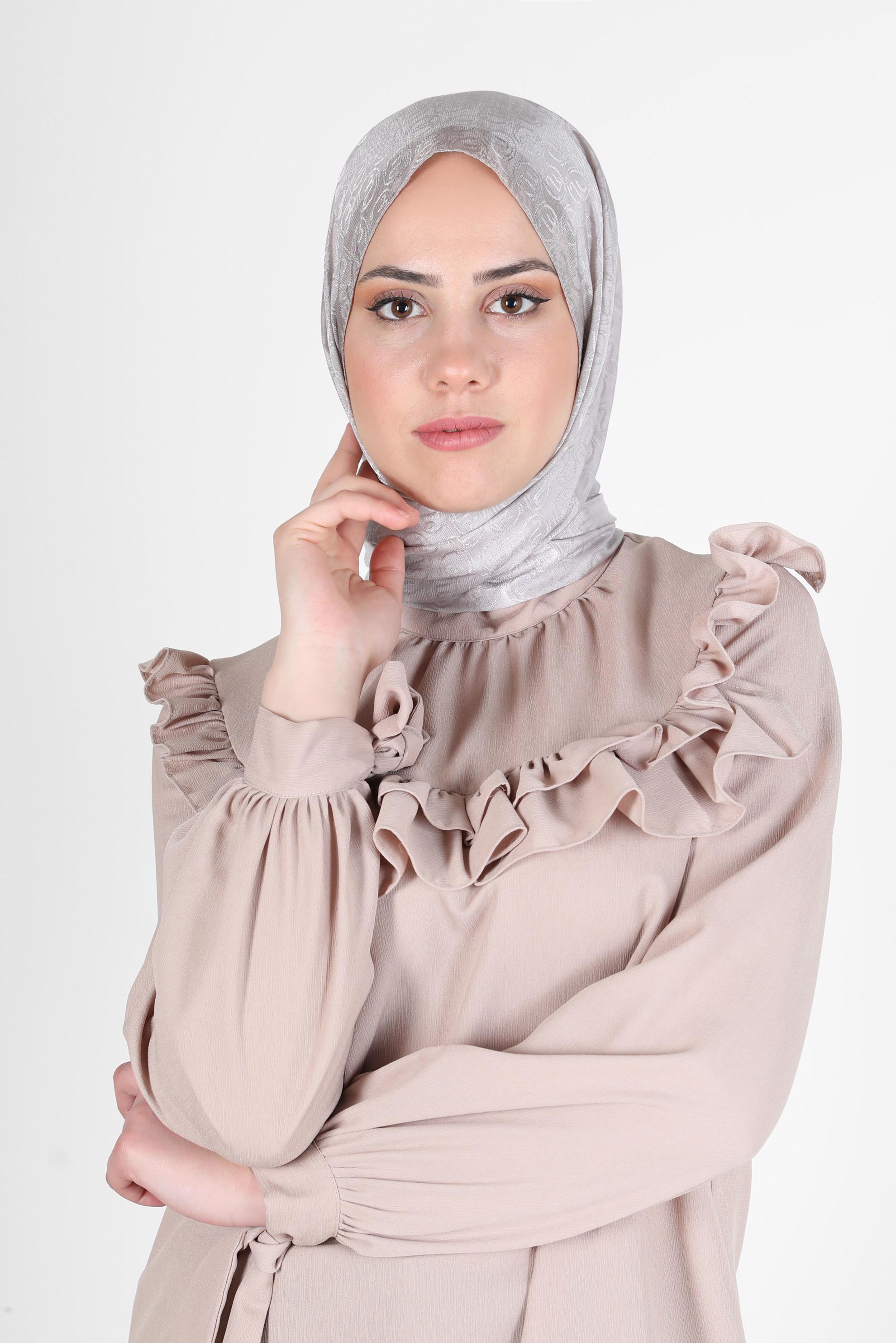 Tesettür giyim VİZON ALVİNA MONOGRAM ŞAL 9997