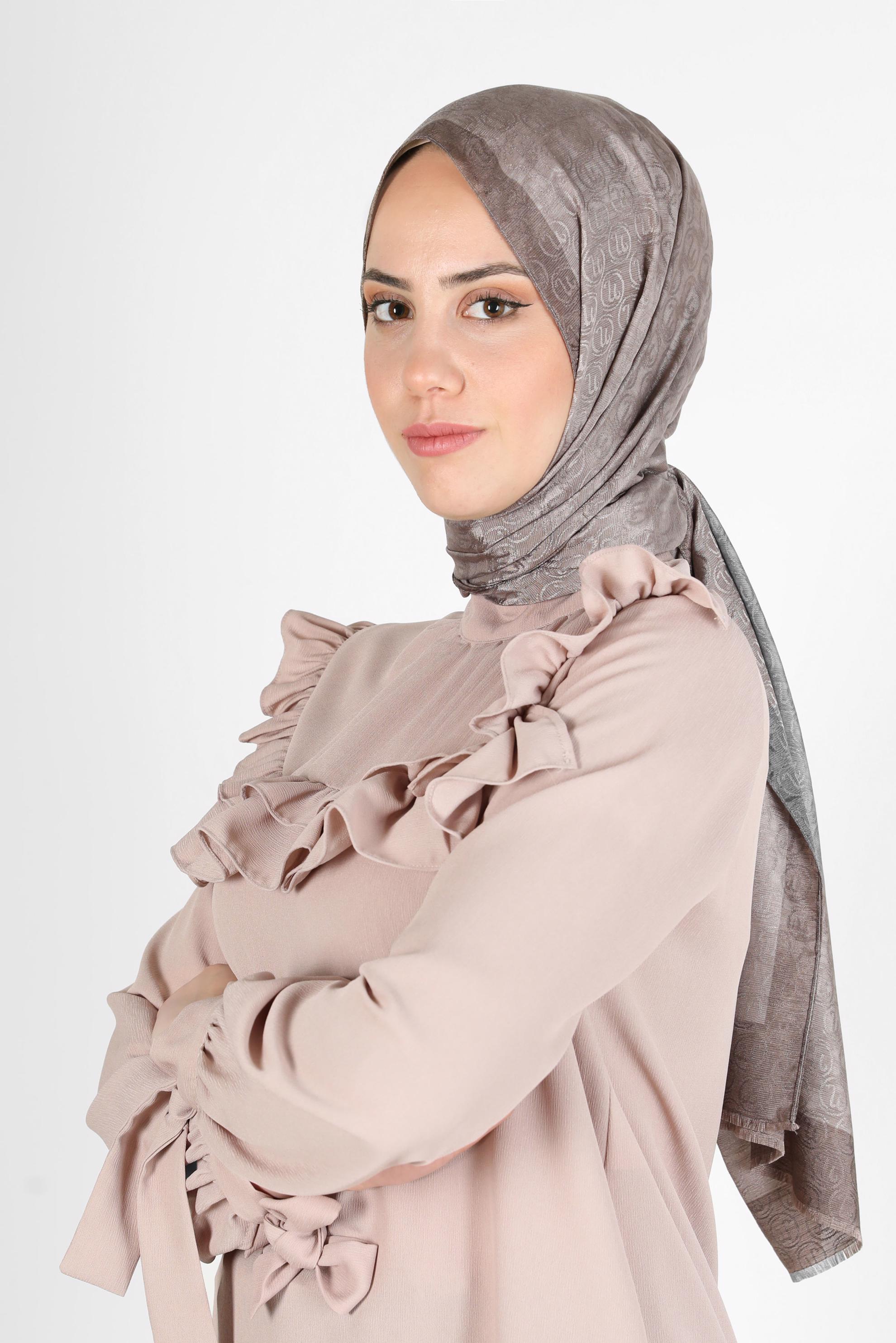 Tesettür giyim VİZON ALVİNA MONOGRAM ŞAL 9997