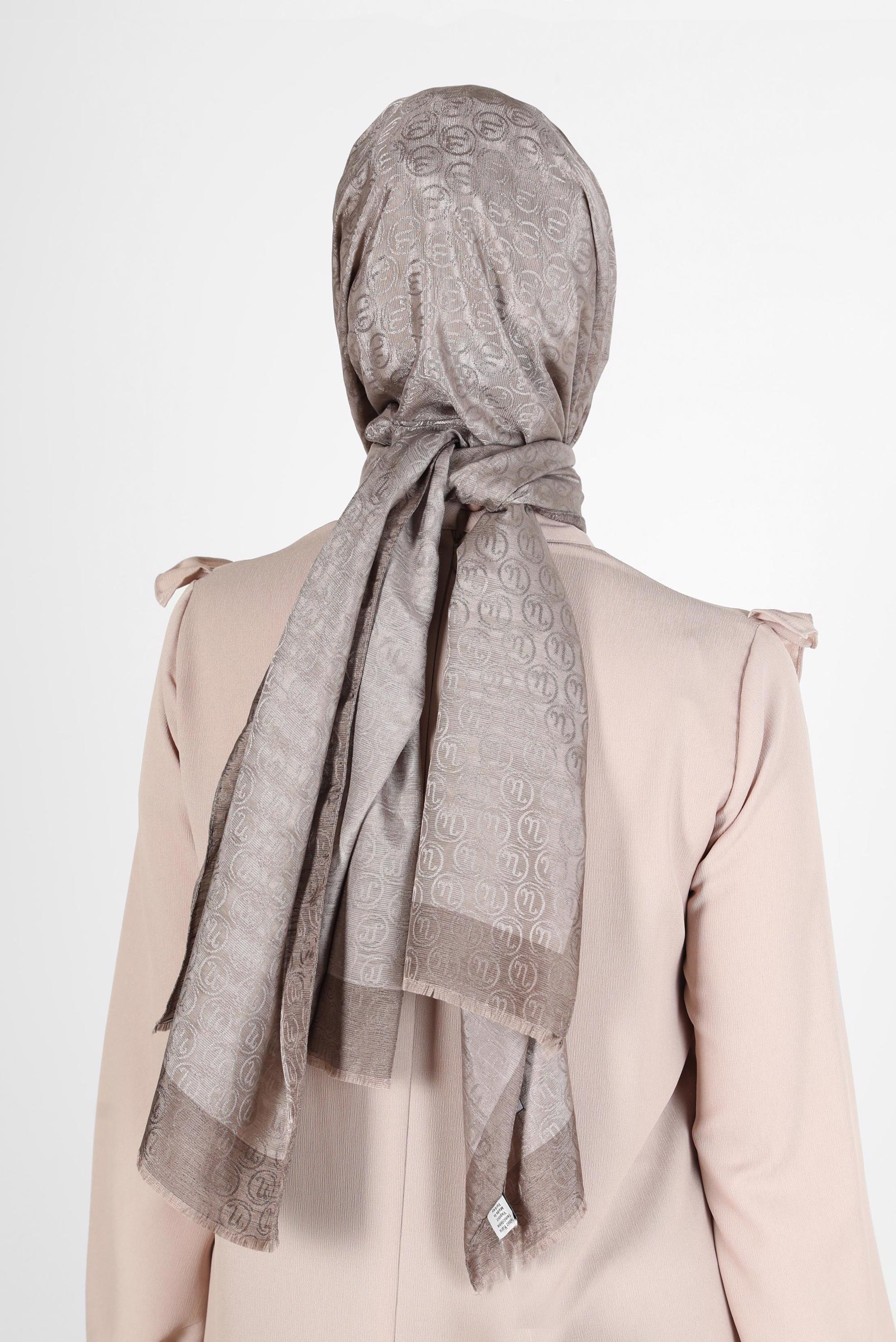 Tesettür giyim VİZON ALVİNA MONOGRAM ŞAL 9997