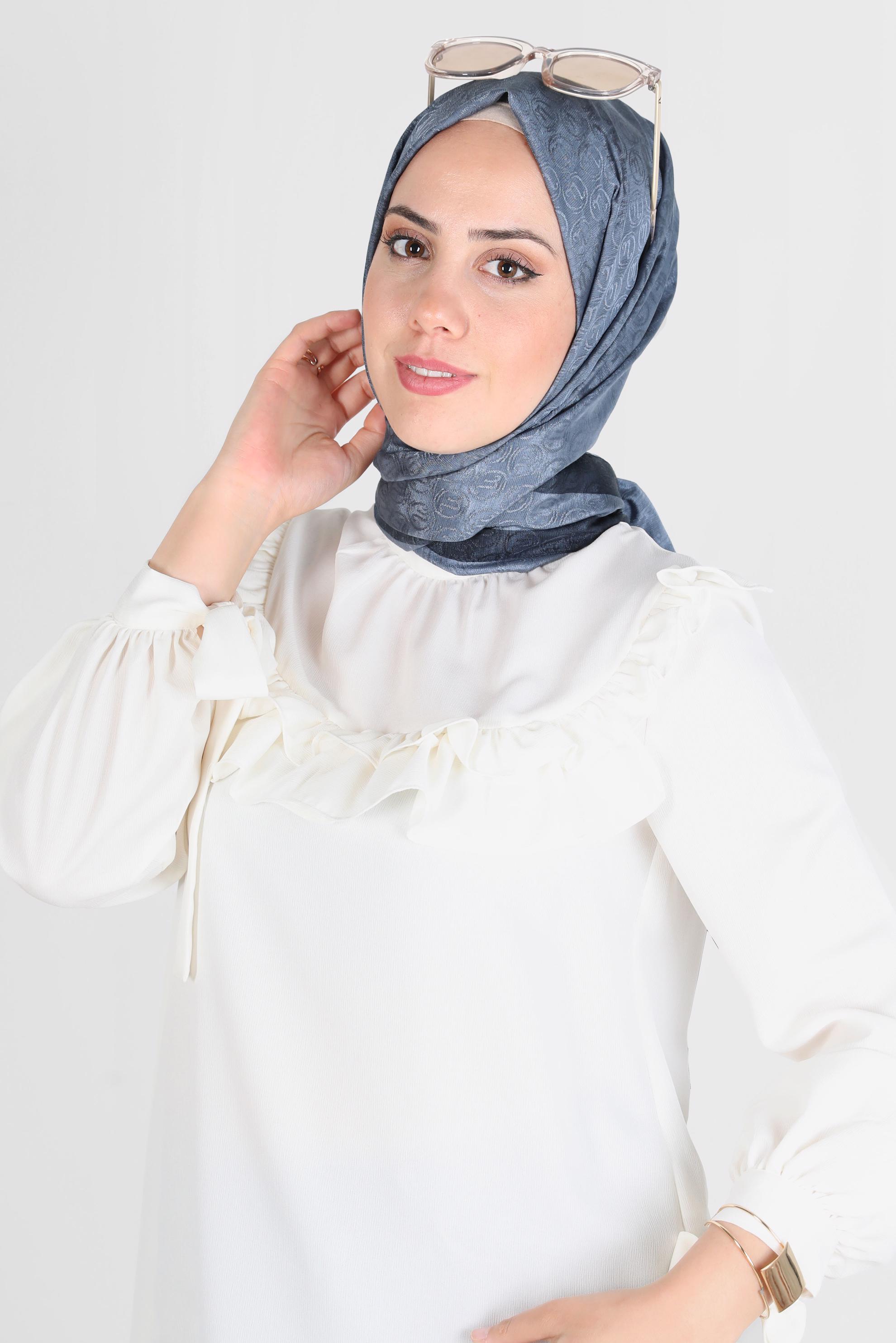 Tesettür giyim LACİVERT ALVİNA MONOGRAM ŞAL 9997