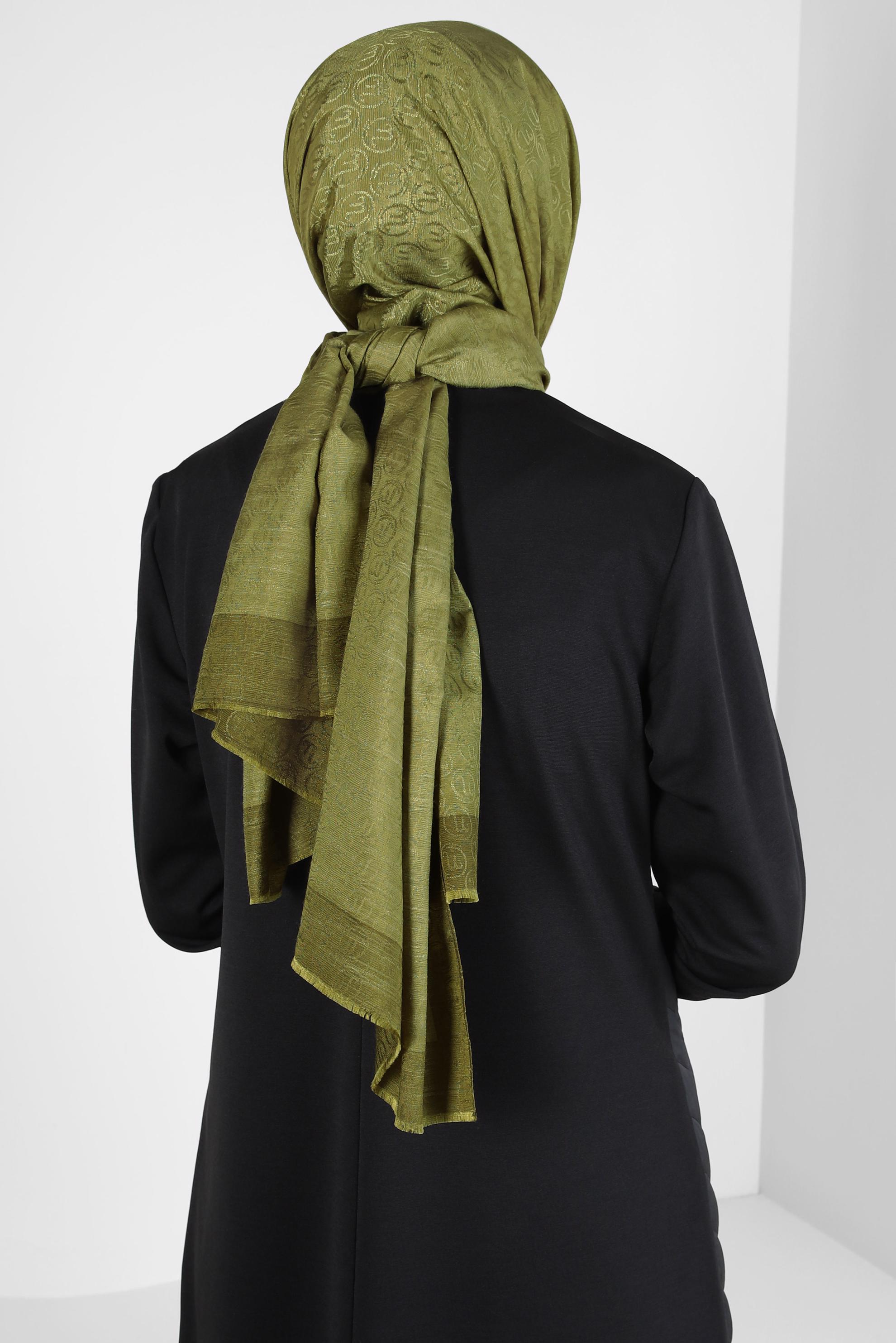 Tesettür giyim YEŞİL ALVİNA MONOGRAM ŞAL 9997