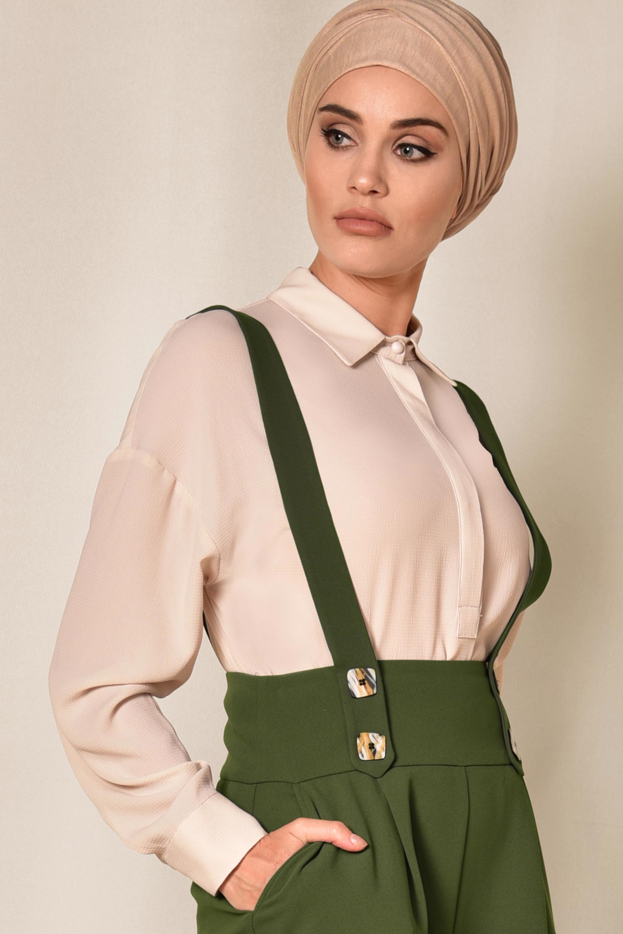 Tesettür giyim HAKİ YÜKSEL BEL SALOPET 4082 