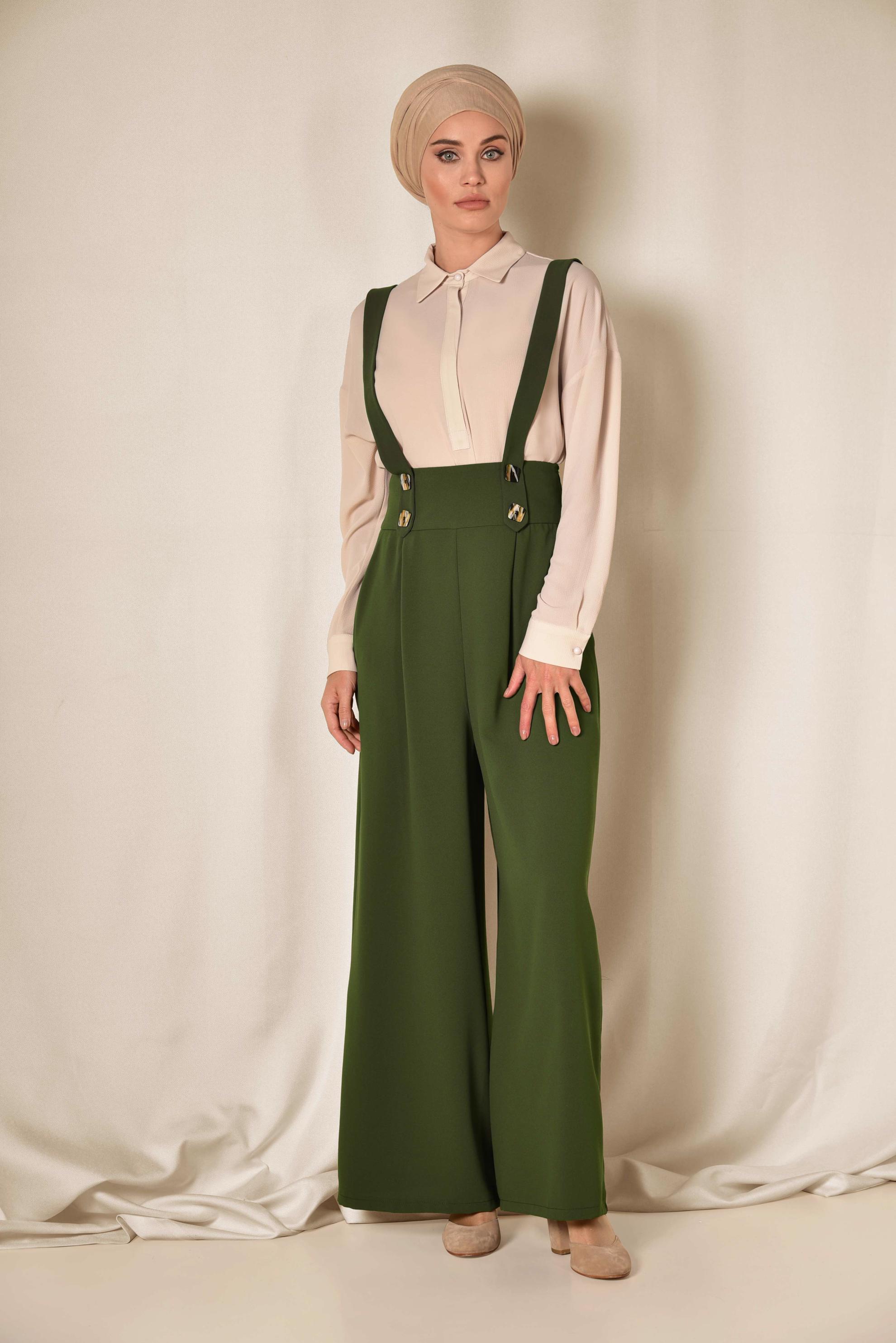 Tesettür giyim HAKİ YÜKSEL BEL SALOPET 4082 