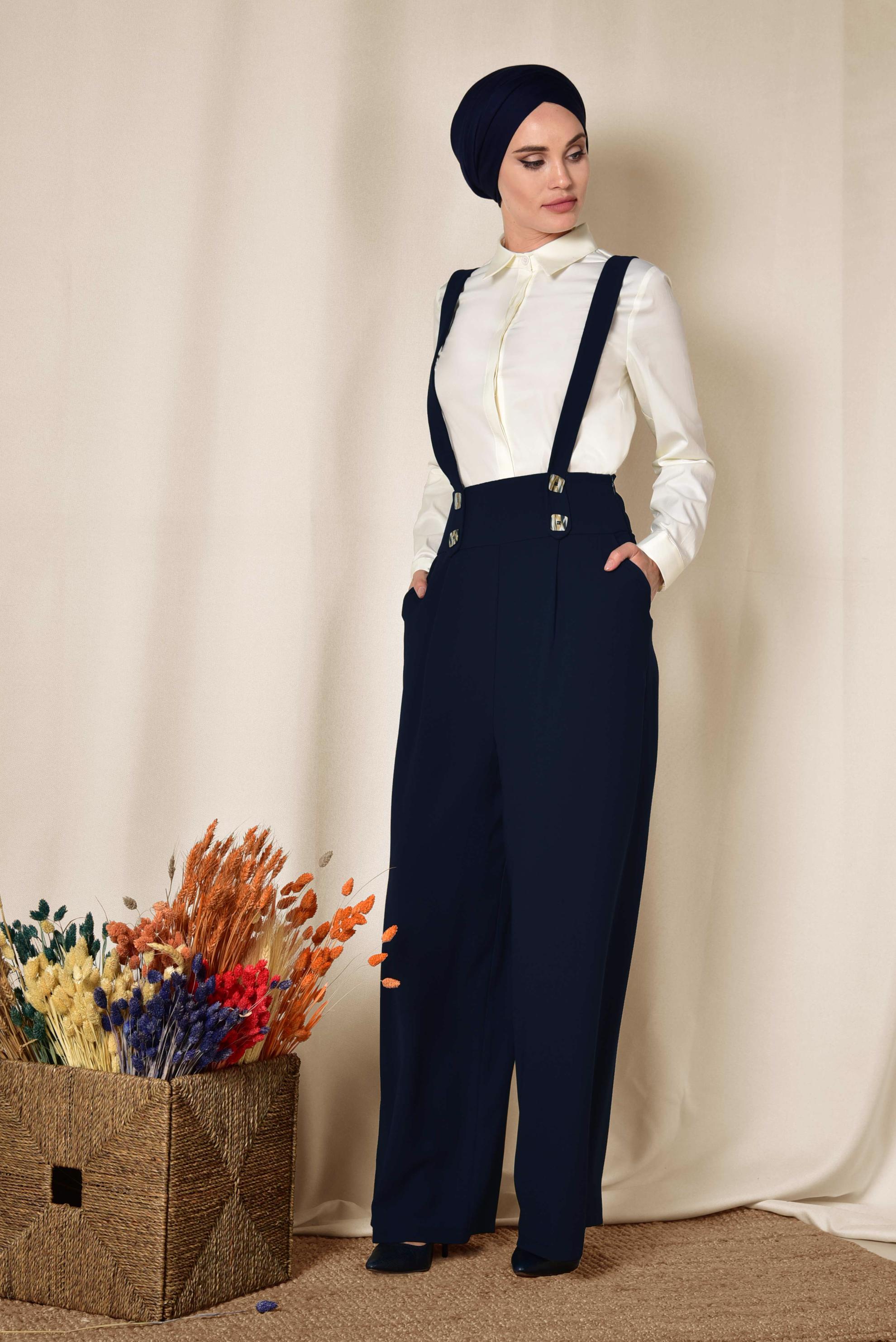 Tesettür giyim LACİVERT YÜKSEL BEL SALOPET 4082 