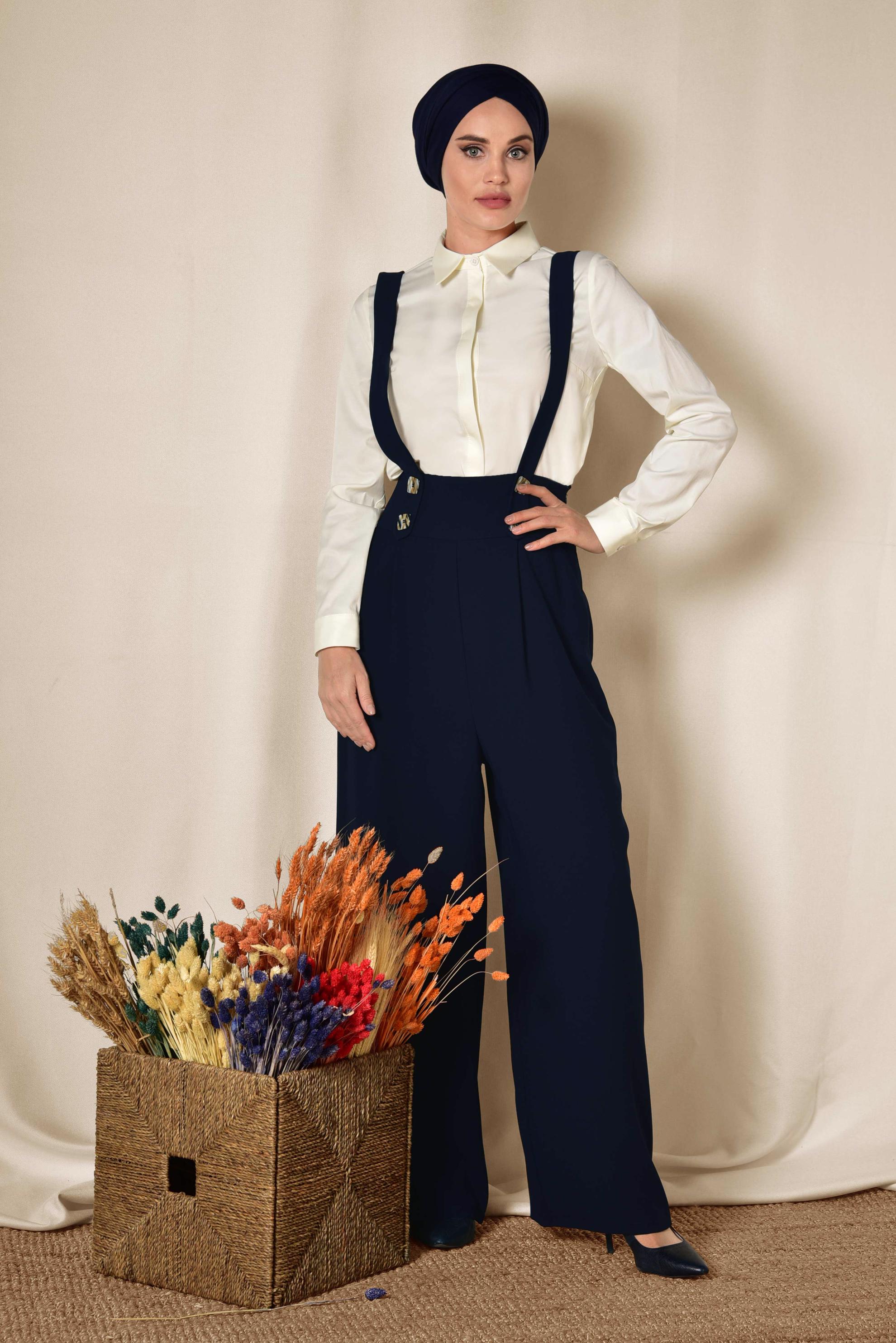 Tesettür giyim LACİVERT YÜKSEL BEL SALOPET 4082 