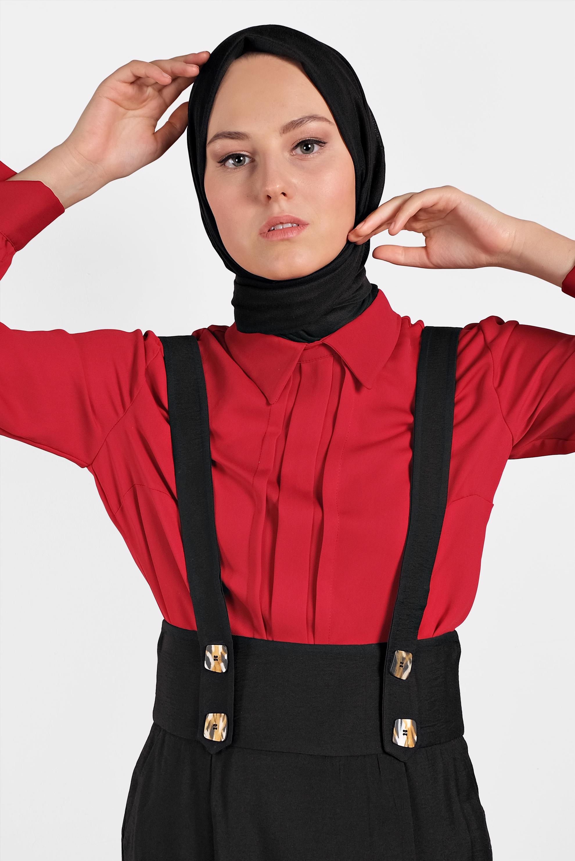 Tesettür giyim SİYAH DÜĞMELİ VE CEP DETAYLI ETEK SALOPET 4478