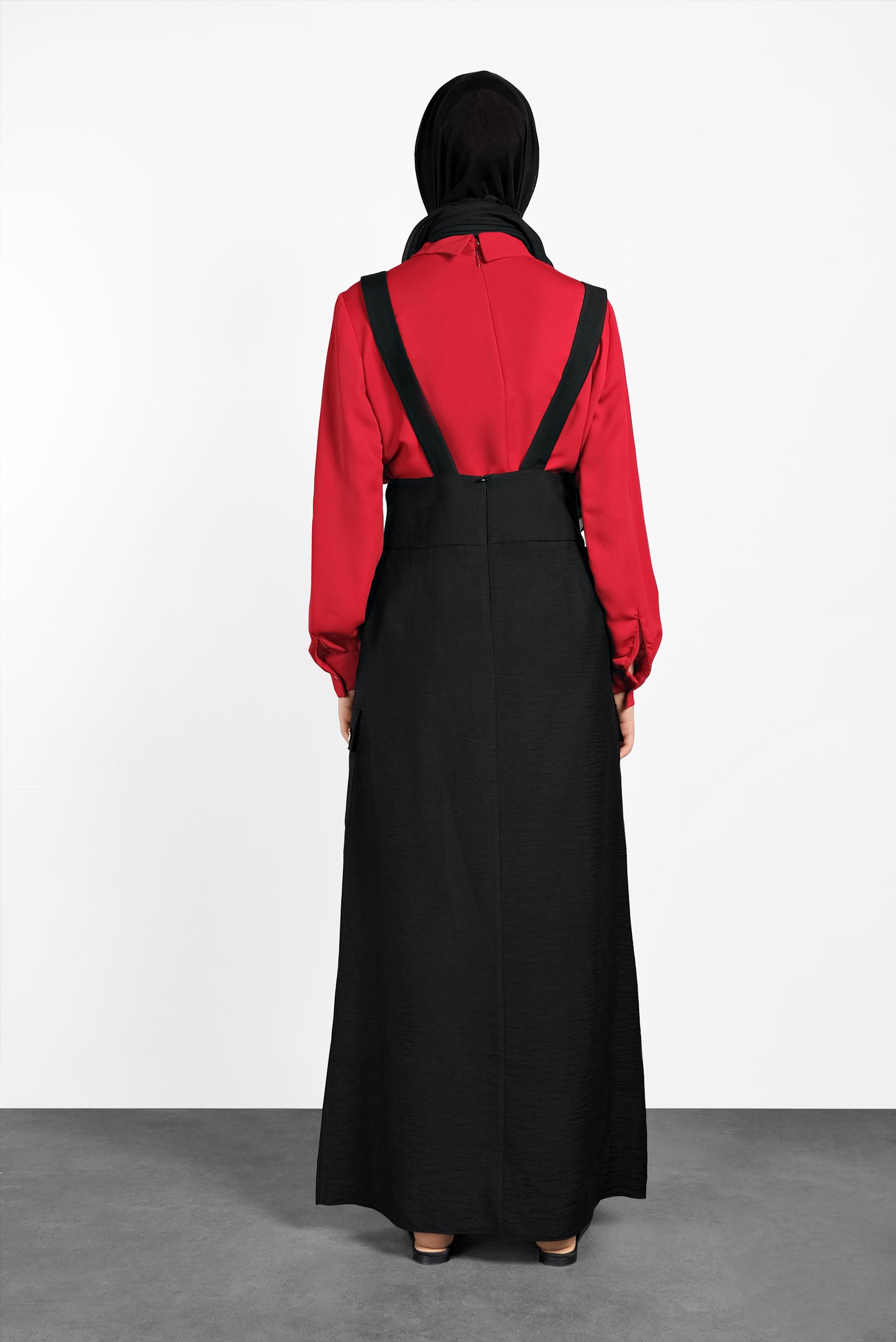 Tesettür giyim SİYAH DÜĞMELİ VE CEP DETAYLI ETEK SALOPET 4478