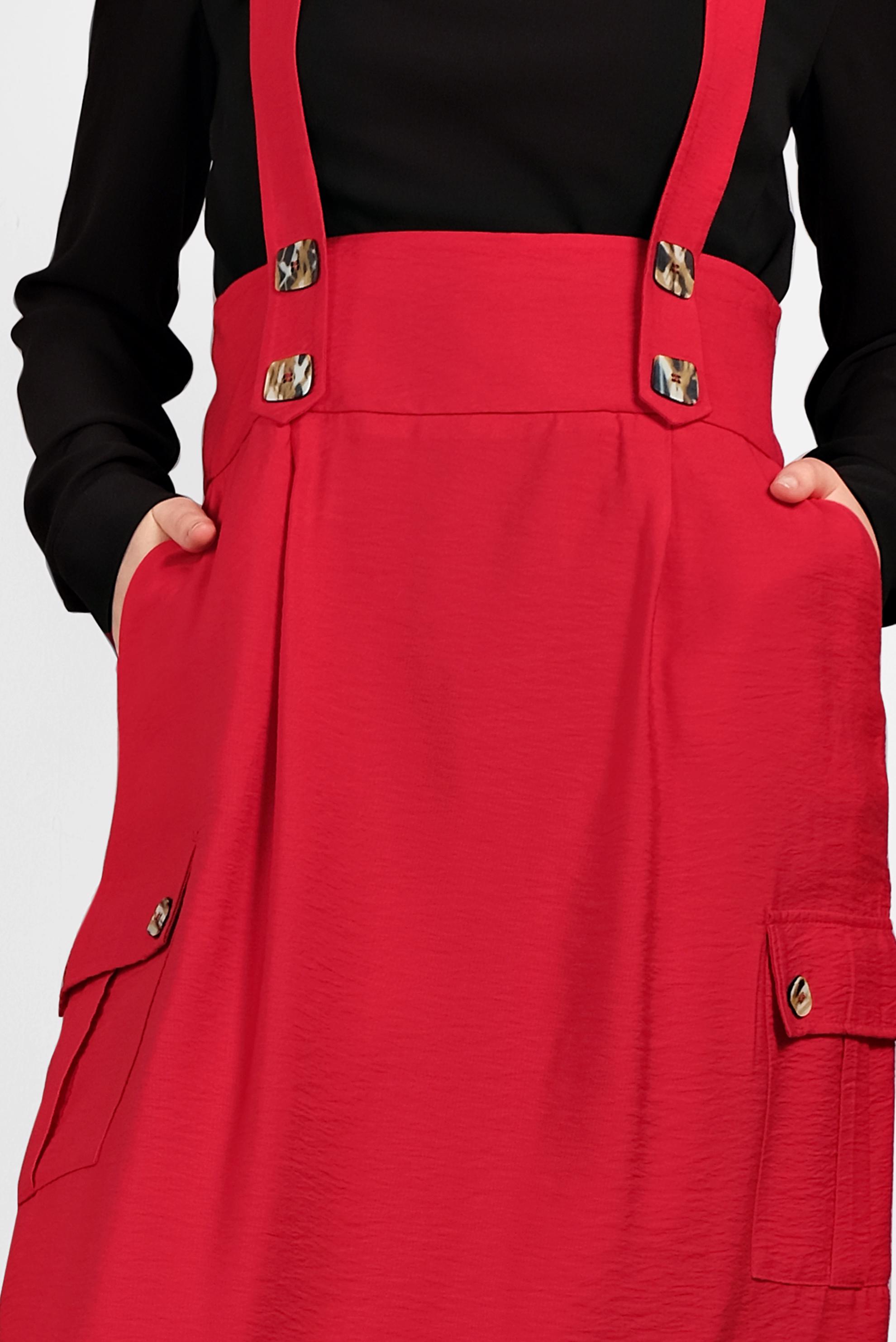 Tesettür giyim KIRMIZI DÜĞMELİ VE CEP DETAYLI ETEK SALOPET 4478