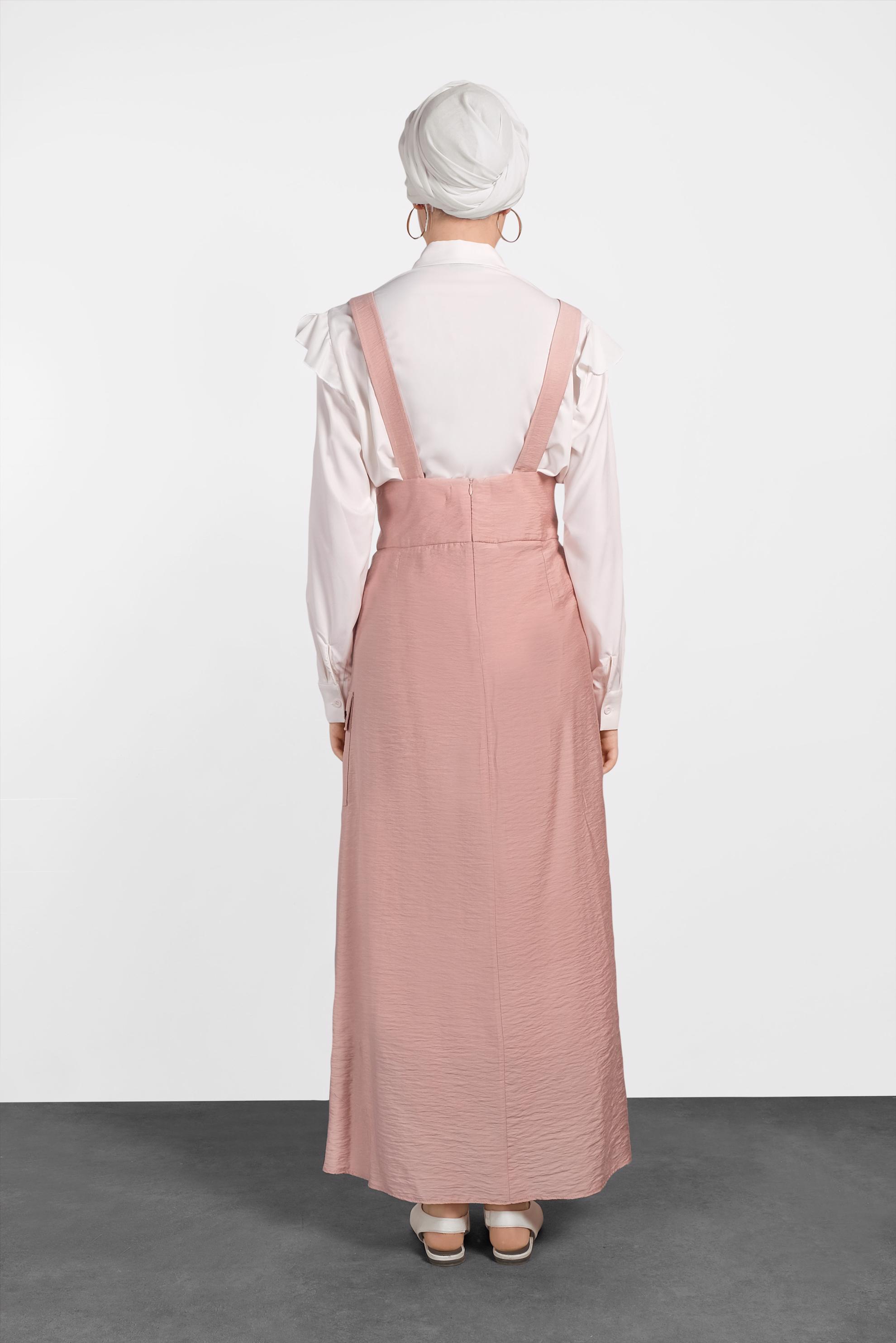 Tesettür giyim PUDRA DÜĞMELİ VE CEP DETAYLI ETEK SALOPET 4478