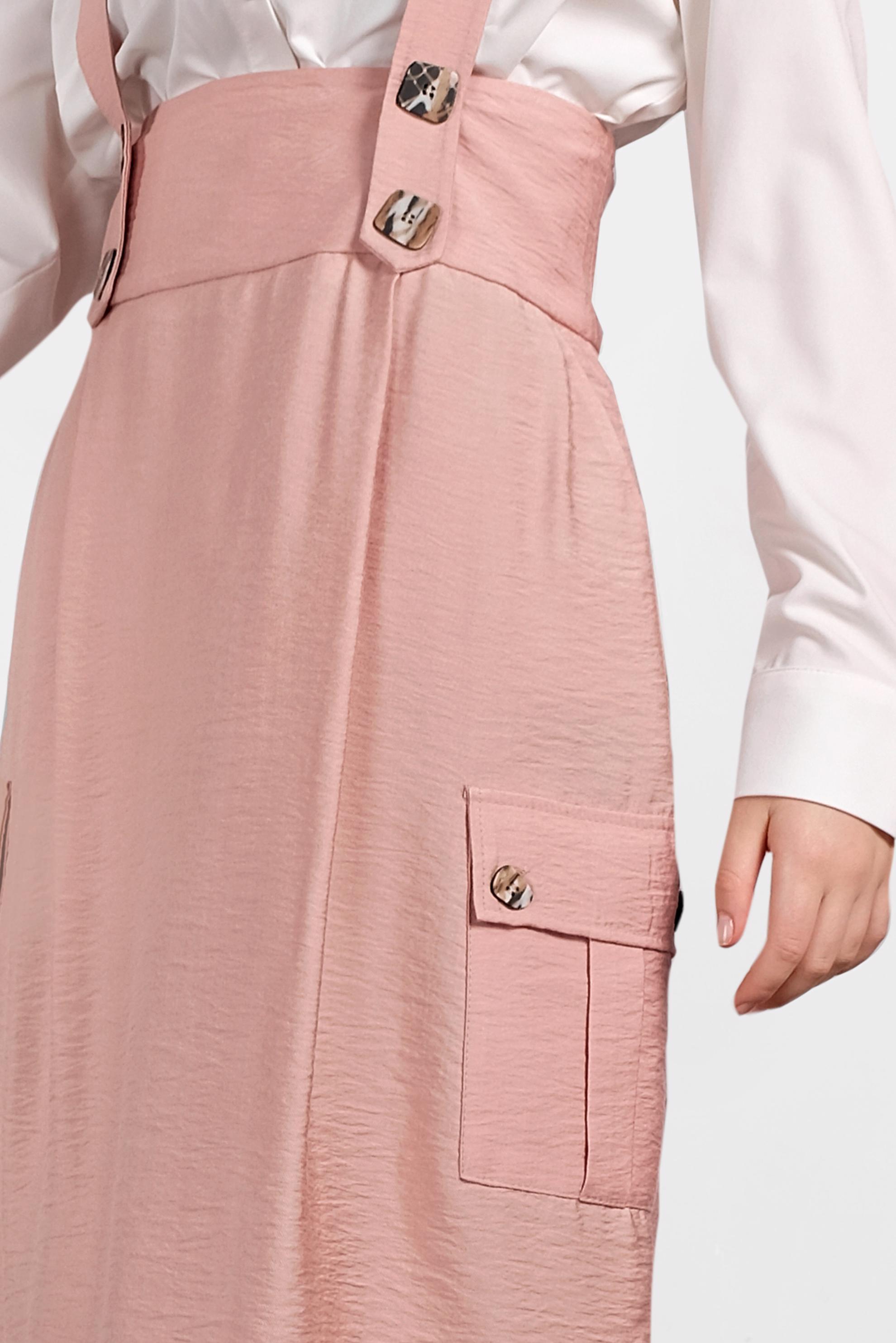 Tesettür giyim PUDRA DÜĞMELİ VE CEP DETAYLI ETEK SALOPET 4478