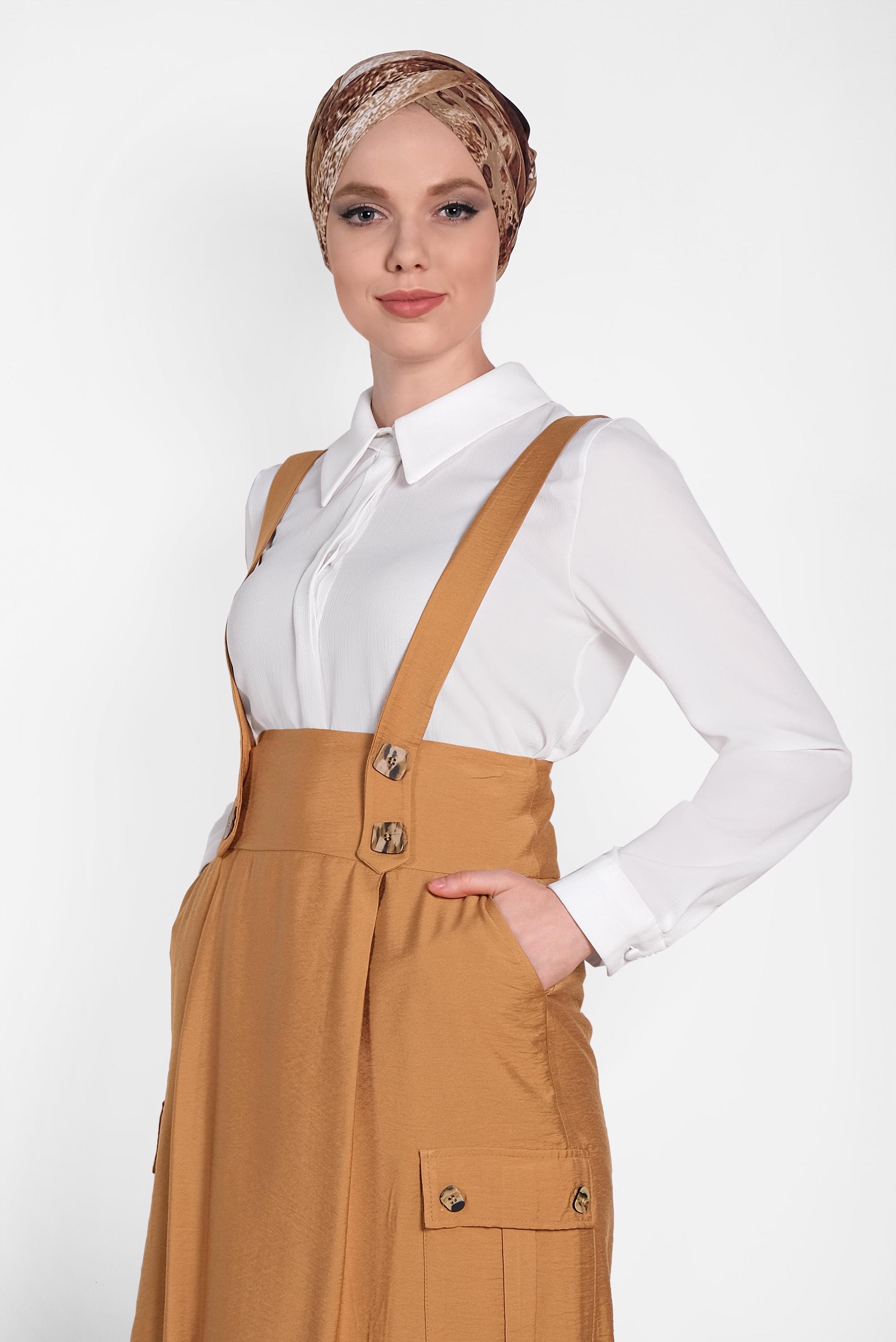 Tesettür giyim TABA DÜĞMELİ VE CEP DETAYLI ETEK SALOPET 4478